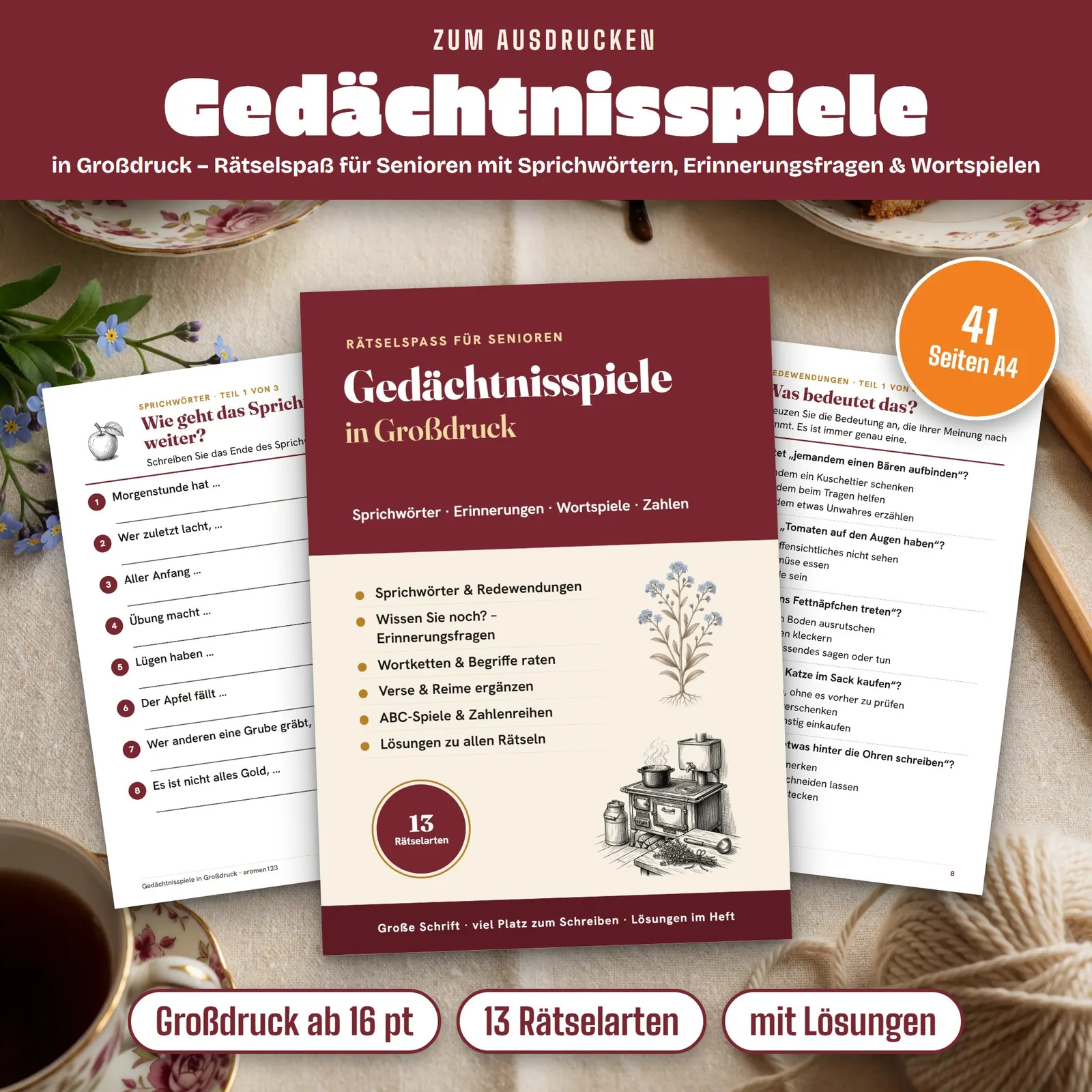 Gedächtnisspiele für Senioren in Großdruck – Rätselspaß zum Ausdrucken – Titelbild