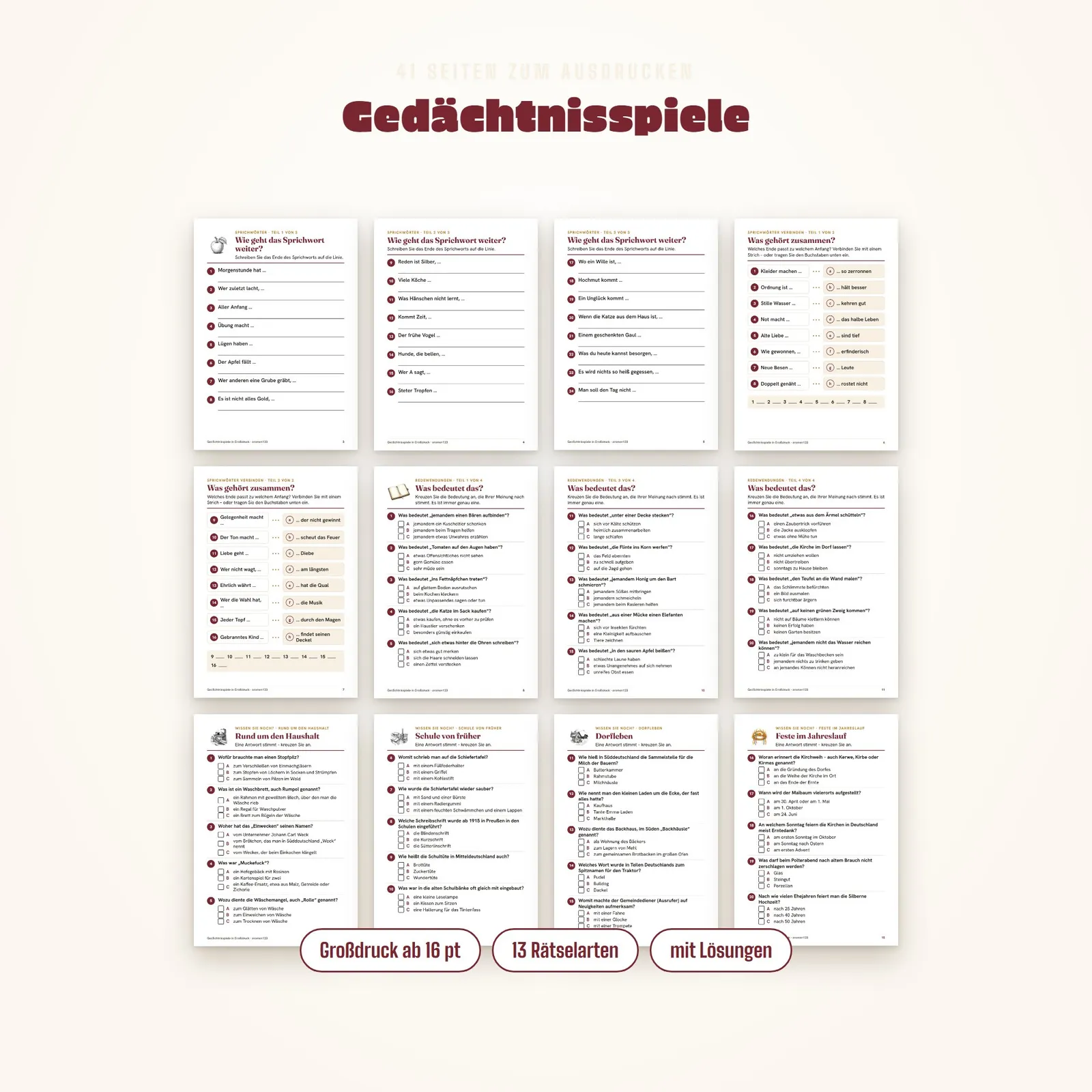 Gedächtnisspiele für Senioren in Großdruck – Rätselspaß zum Ausdrucken Gedächtnisspiele für Senioren in Großdruck – Rätselspaß zum Ausdrucken – Einblick 1