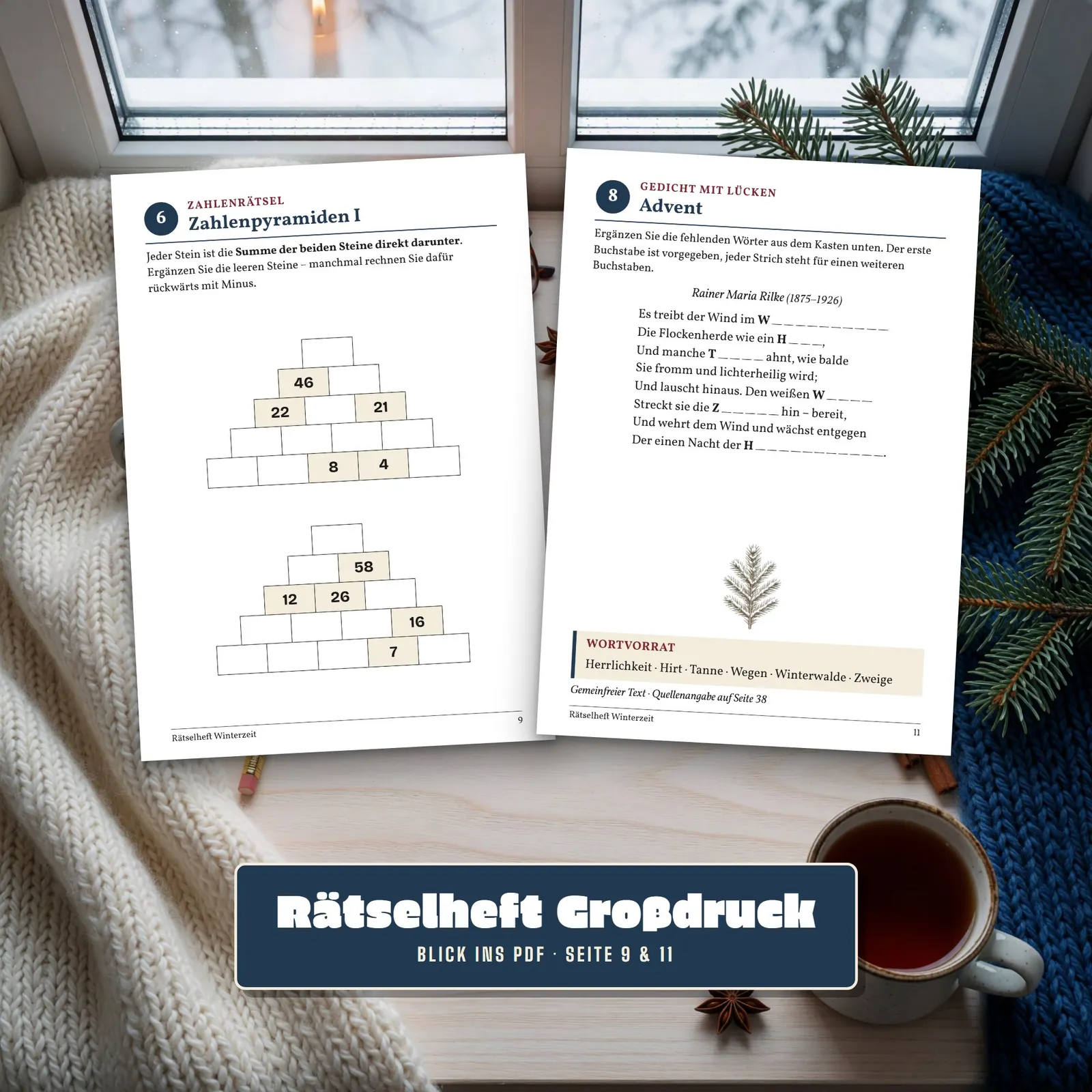 Rätselheft für Senioren in Großdruck – Winterzeit mit 29 Rätseln – Einblick 2