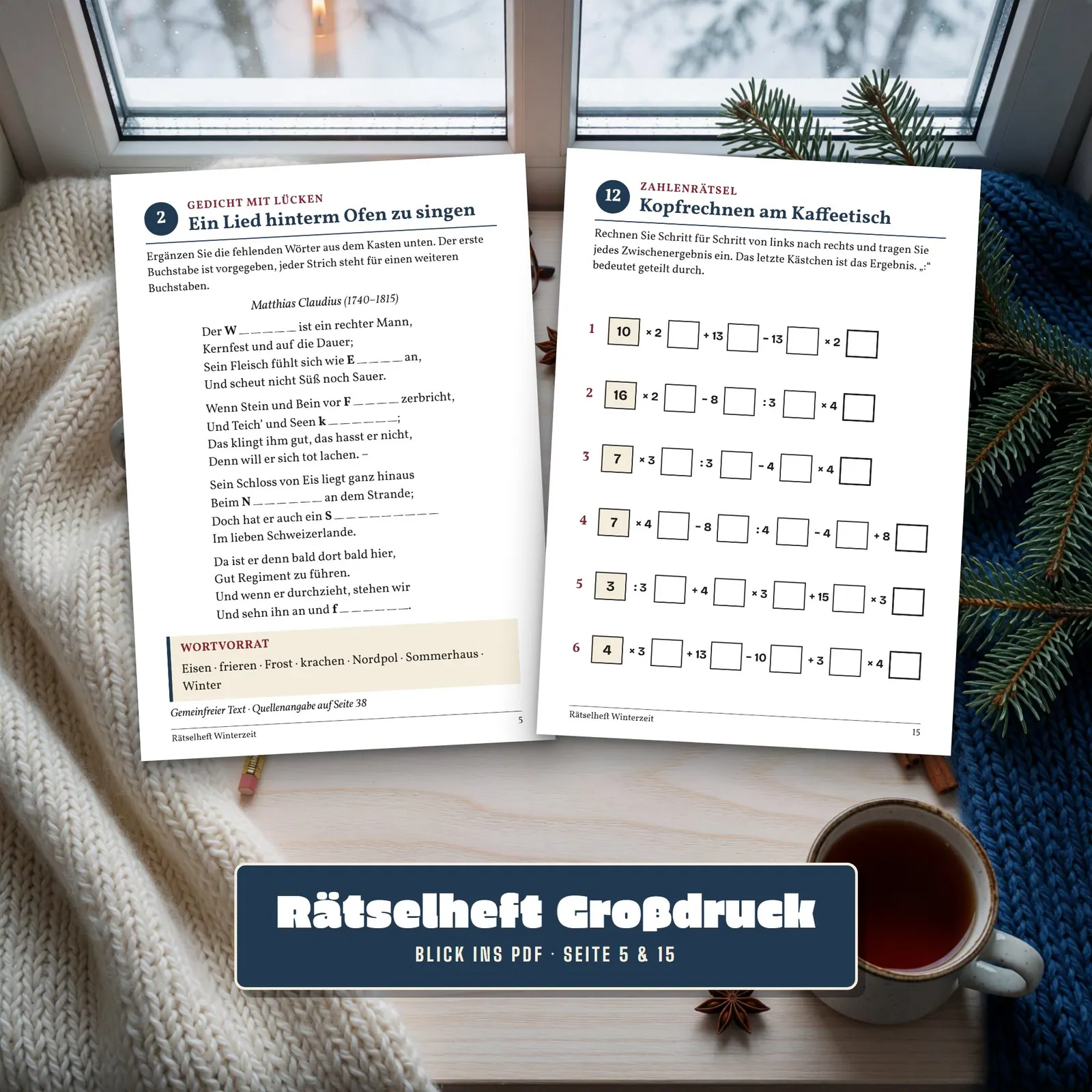 Rätselheft für Senioren in Großdruck – Winterzeit mit 29 Rätseln – Einblick 3