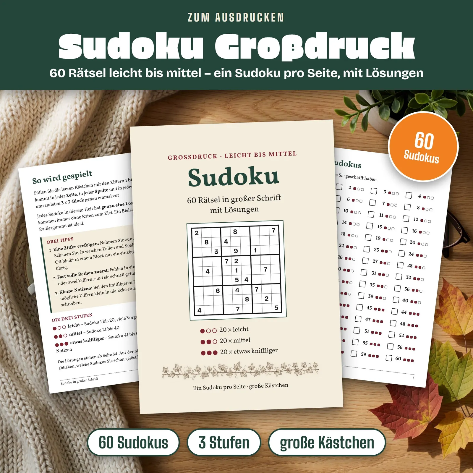 Sudoku für Senioren in Großdruck – 60 Rätsel leicht bis mittel – Titelbild