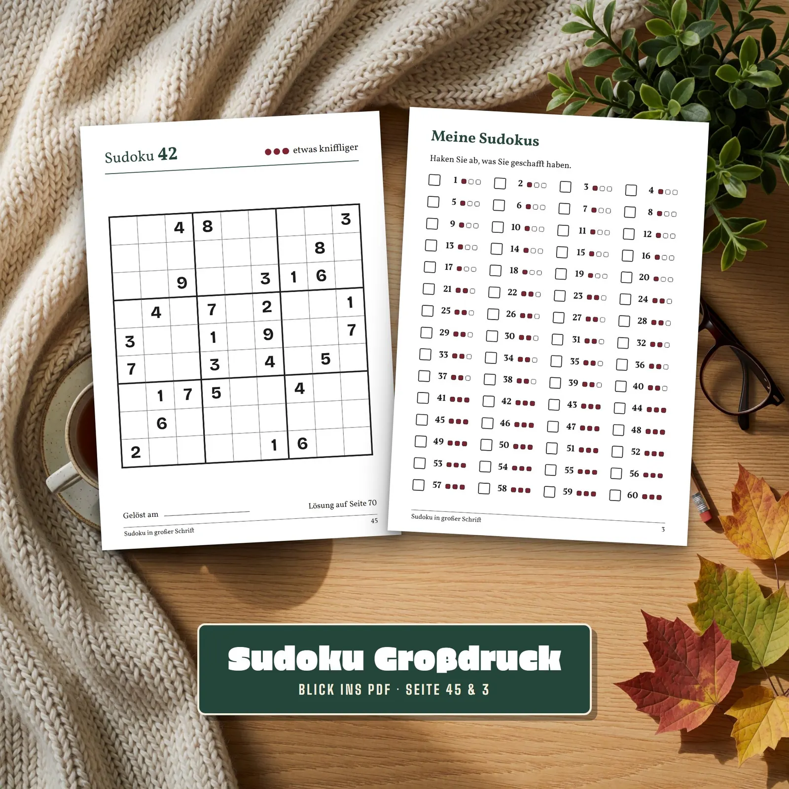 Sudoku für Senioren in Großdruck – 60 Rätsel leicht bis mittel – Einblick 3