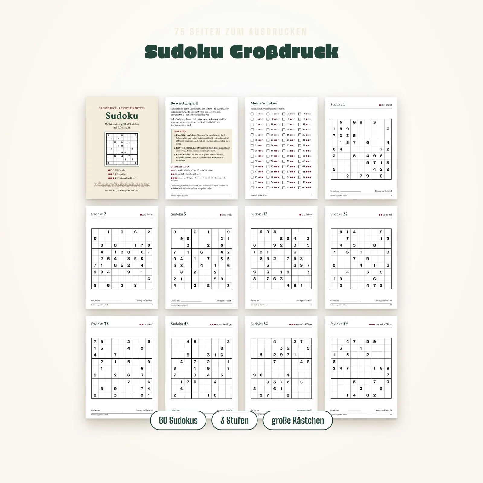 Sudoku für Senioren in Großdruck – 60 Rätsel leicht bis mittel – Einblick 1