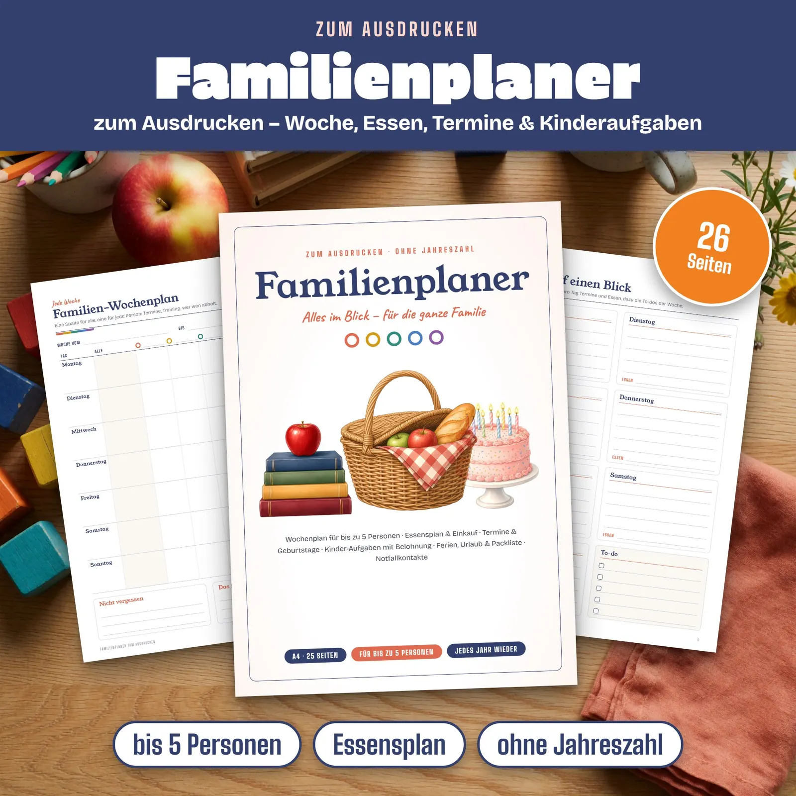 Familienplaner zum Ausdrucken für bis zu 5 Personen Familienplaner zum Ausdrucken für bis zu 5 Personen – Titelbild
