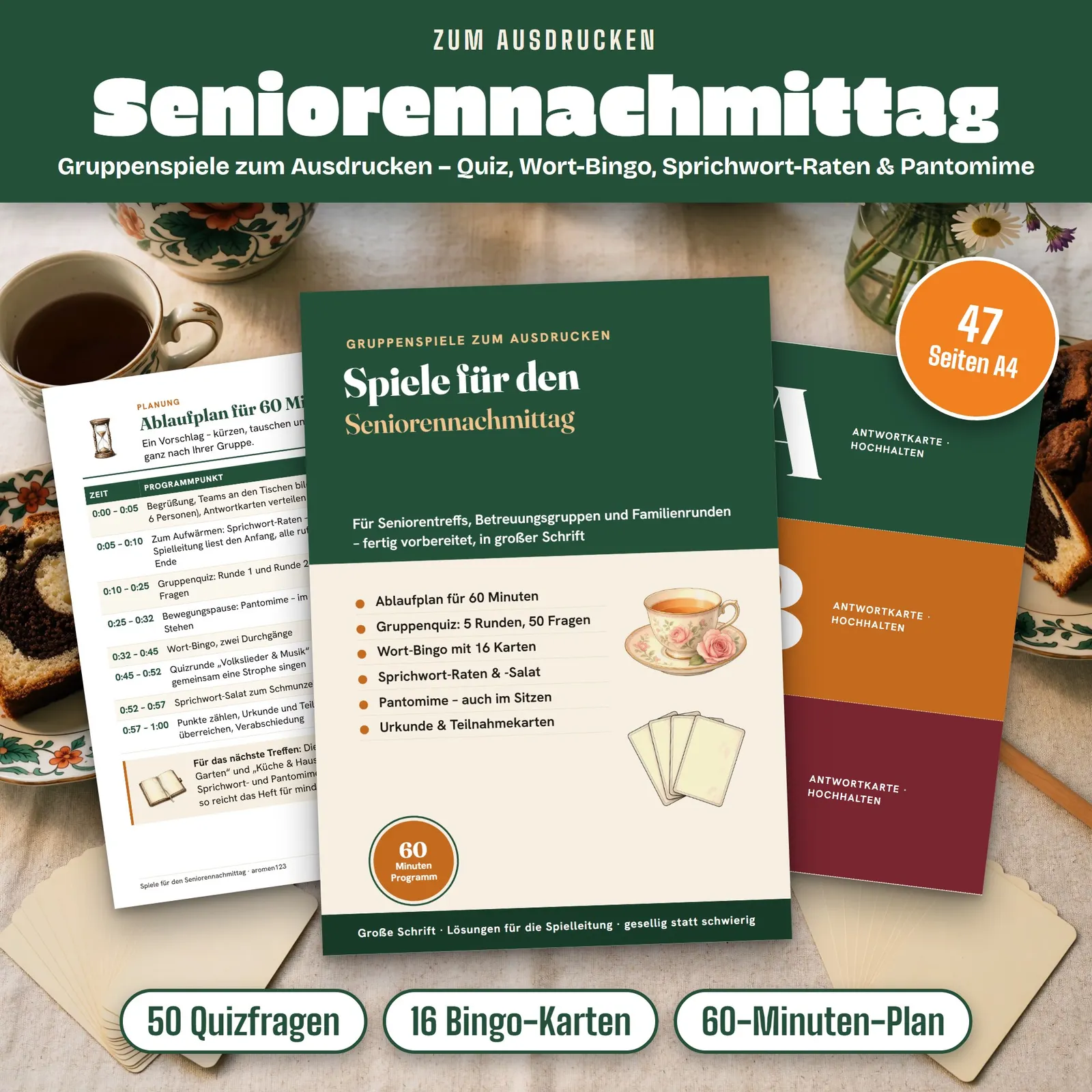 Spiele für den Seniorennachmittag – Gruppenspiele zum Ausdrucken – Titelbild