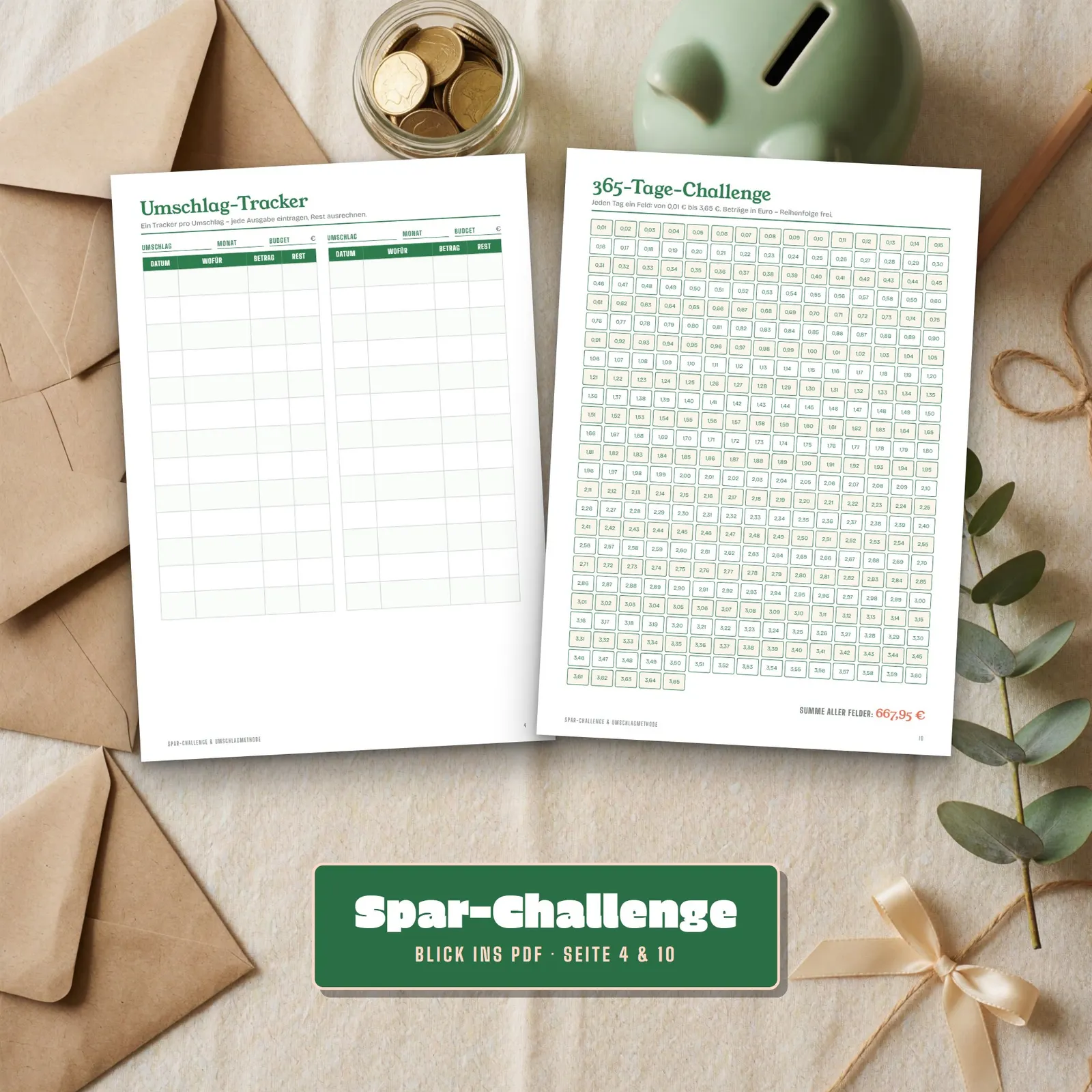 Spar-Challenge zum Ausdrucken mit Umschlagmethode-Tracker in A4 und A6 Spar-Challenge zum Ausdrucken mit Umschlagmethode-Tracker in A4 und A6 – Einblick 3