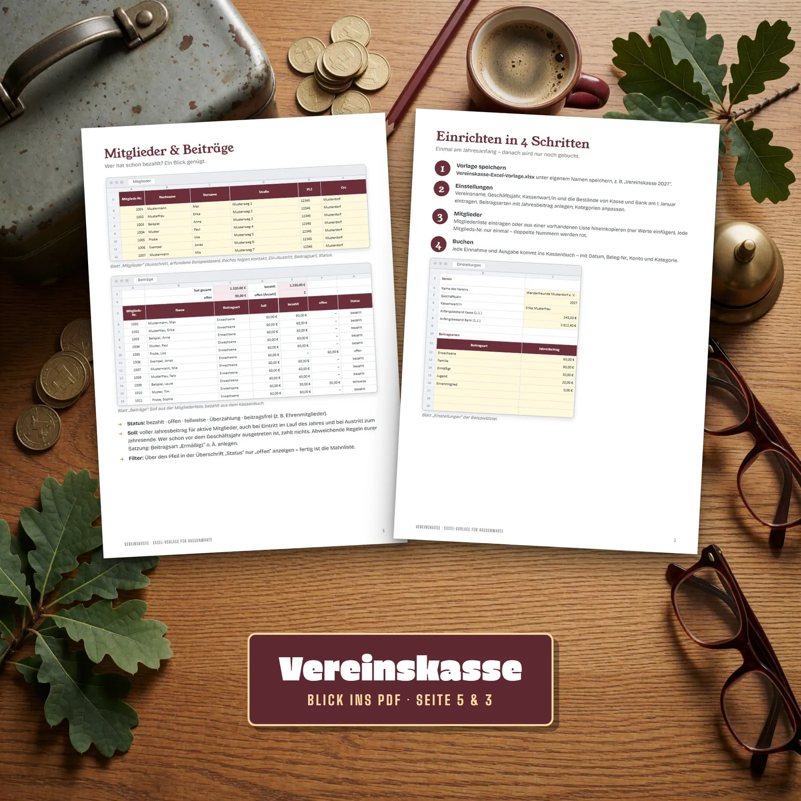 Vereinskasse Excel-Vorlage – Kassenbuch, Beiträge und Kassenbericht – Blick in die Tabelle 3