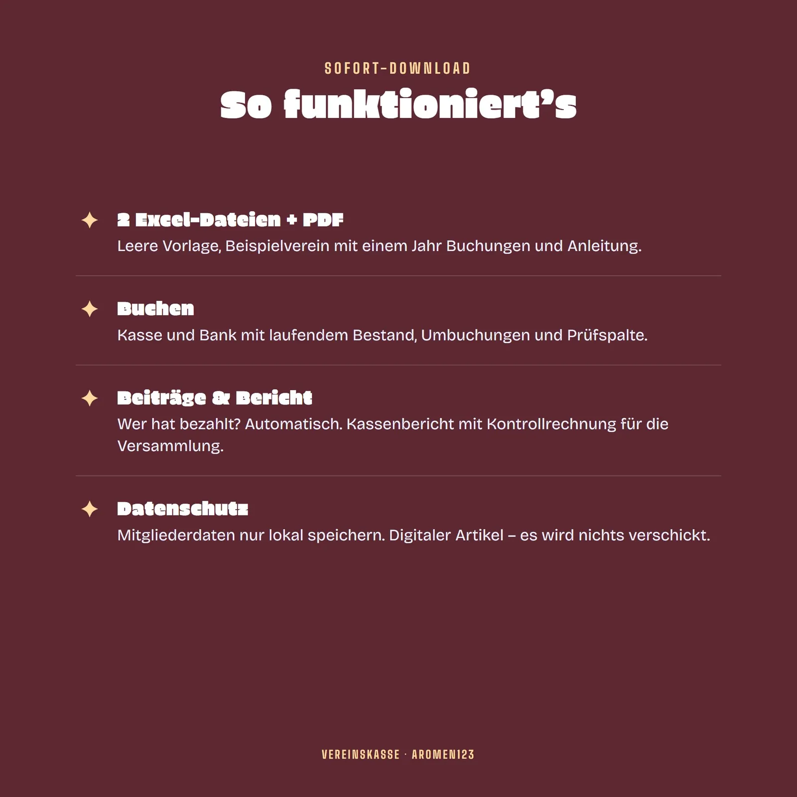 Vereinskasse Excel-Vorlage – Kassenbuch, Beiträge und Kassenbericht – Blick in die Tabelle 4