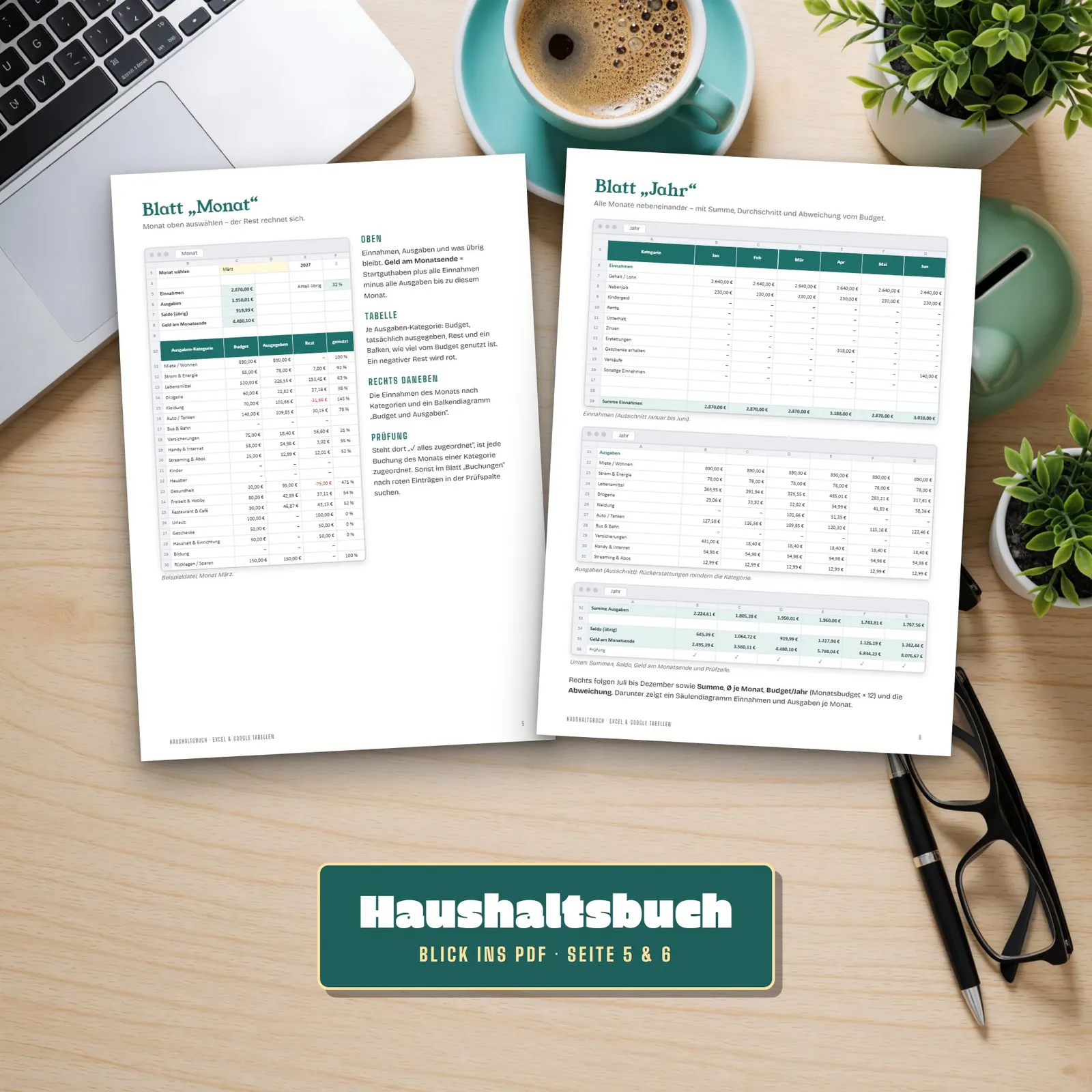 Haushaltsbuch Excel-Vorlage mit Monatsbudget und Sparzielen Haushaltsbuch Excel-Vorlage mit Monatsbudget und Sparzielen – Blick in die Tabelle 2