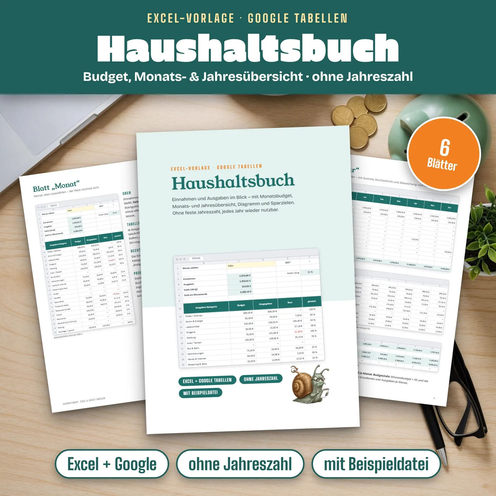 Haushaltsbuch Excel-Vorlage mit Monatsbudget und Sparzielen – Titelbild