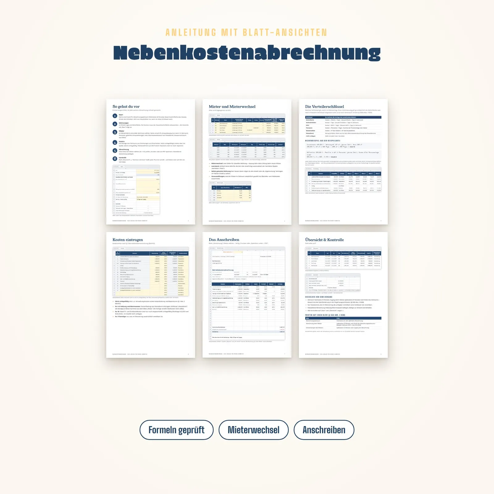 Nebenkostenabrechnung Excel-Vorlage für private Vermieter Nebenkostenabrechnung Excel-Vorlage für private Vermieter – Blick in die Tabelle 1
