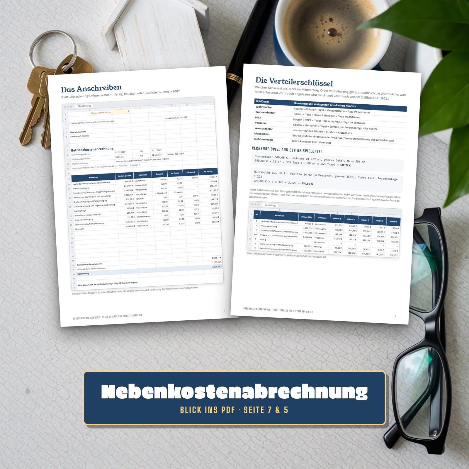 Nebenkostenabrechnung Excel-Vorlage für private Vermieter Nebenkostenabrechnung Excel-Vorlage für private Vermieter – Blick in die Tabelle 2
