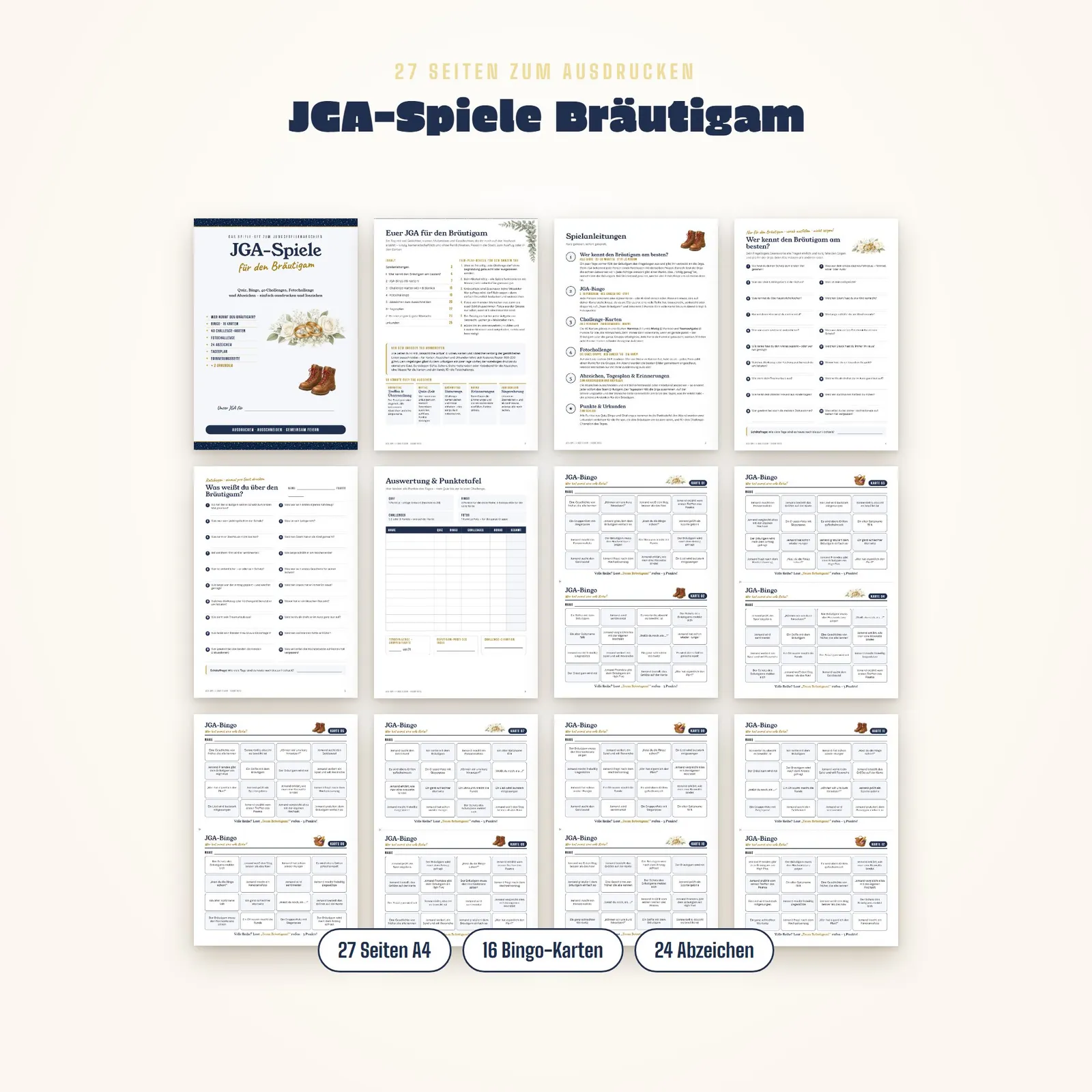 Junggesellenabschied-Spiele zum Ausdrucken – JGA-Set für den Bräutigam – Einblick 1