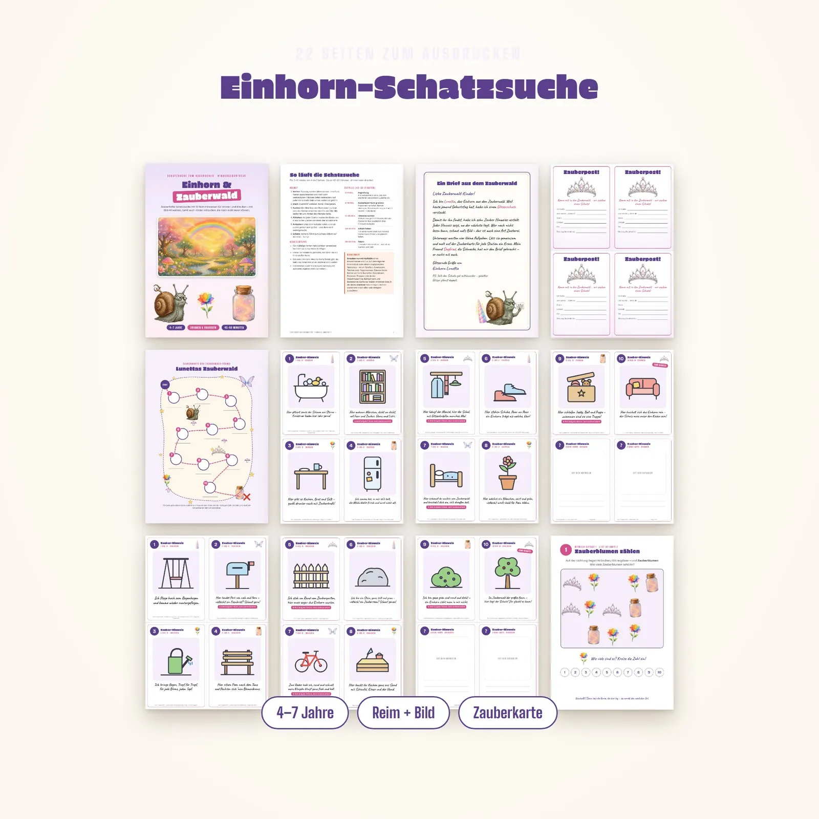 Einhorn-Schatzsuche zum Ausdrucken – Lunettas Zauberwald Einhorn-Schatzsuche zum Ausdrucken – Lunettas Zauberwald – Einblick 1