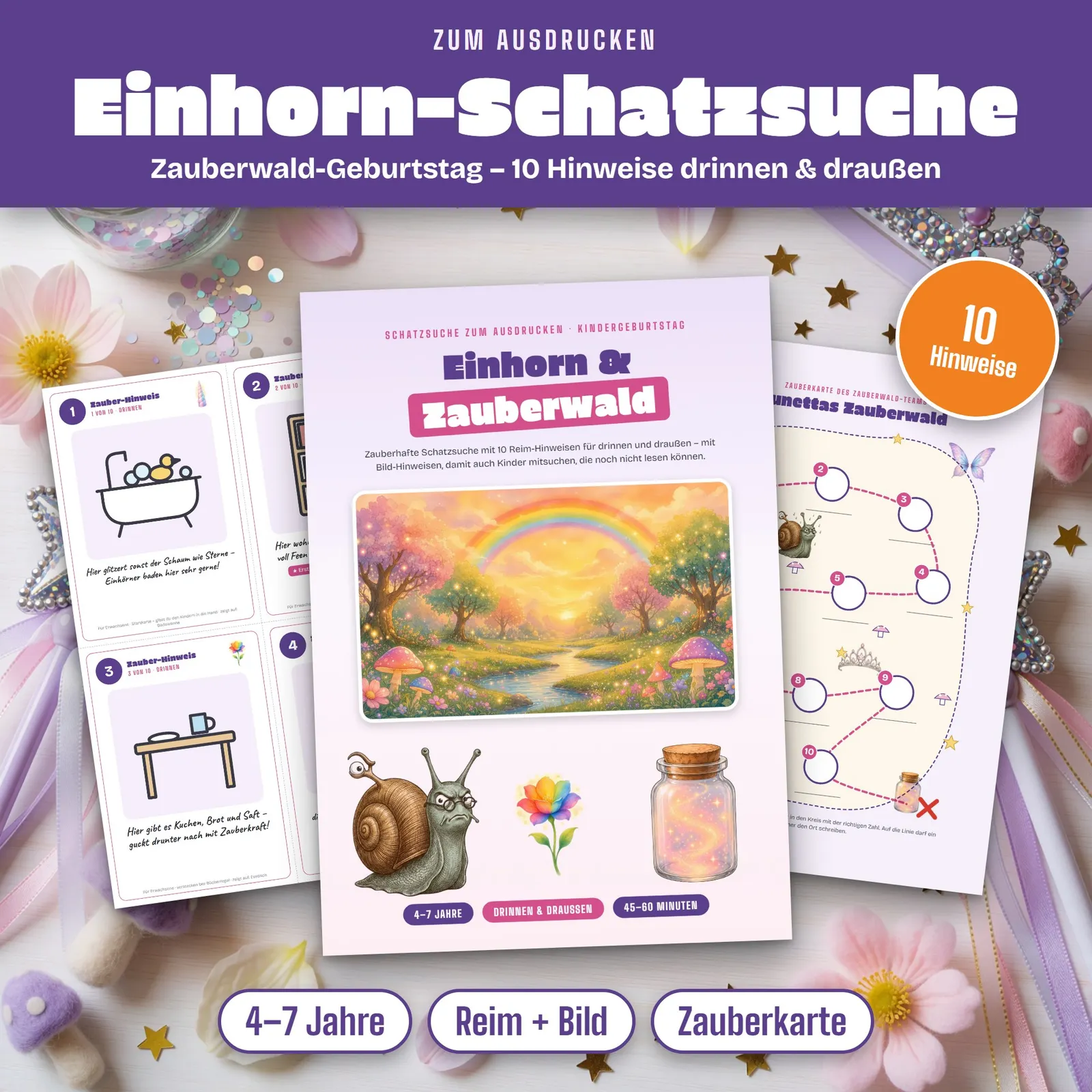 Einhorn-Schatzsuche zum Ausdrucken – Lunettas Zauberwald – Titelbild