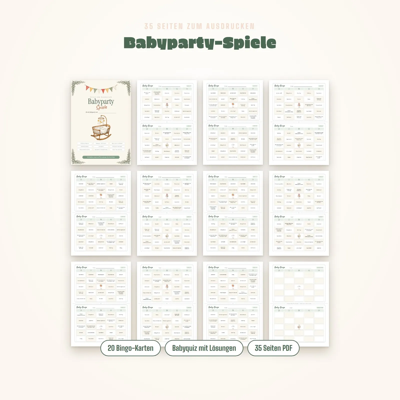 Babyparty-Spiele zum Ausdrucken – Baby-Bingo, Babyquiz & Tippkarten – Einblick 1