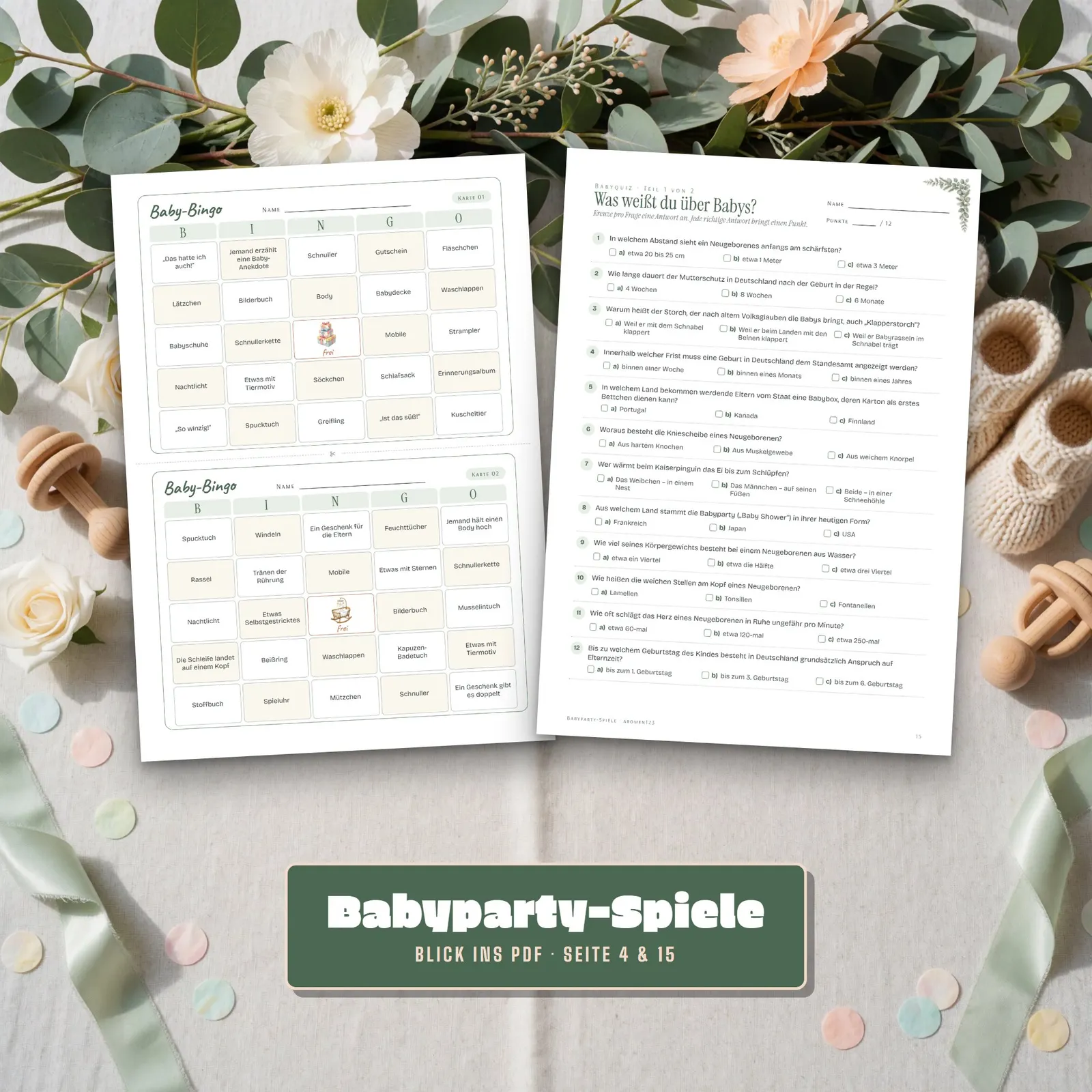 Babyparty-Spiele zum Ausdrucken – Baby-Bingo, Babyquiz & Tippkarten – Einblick 2