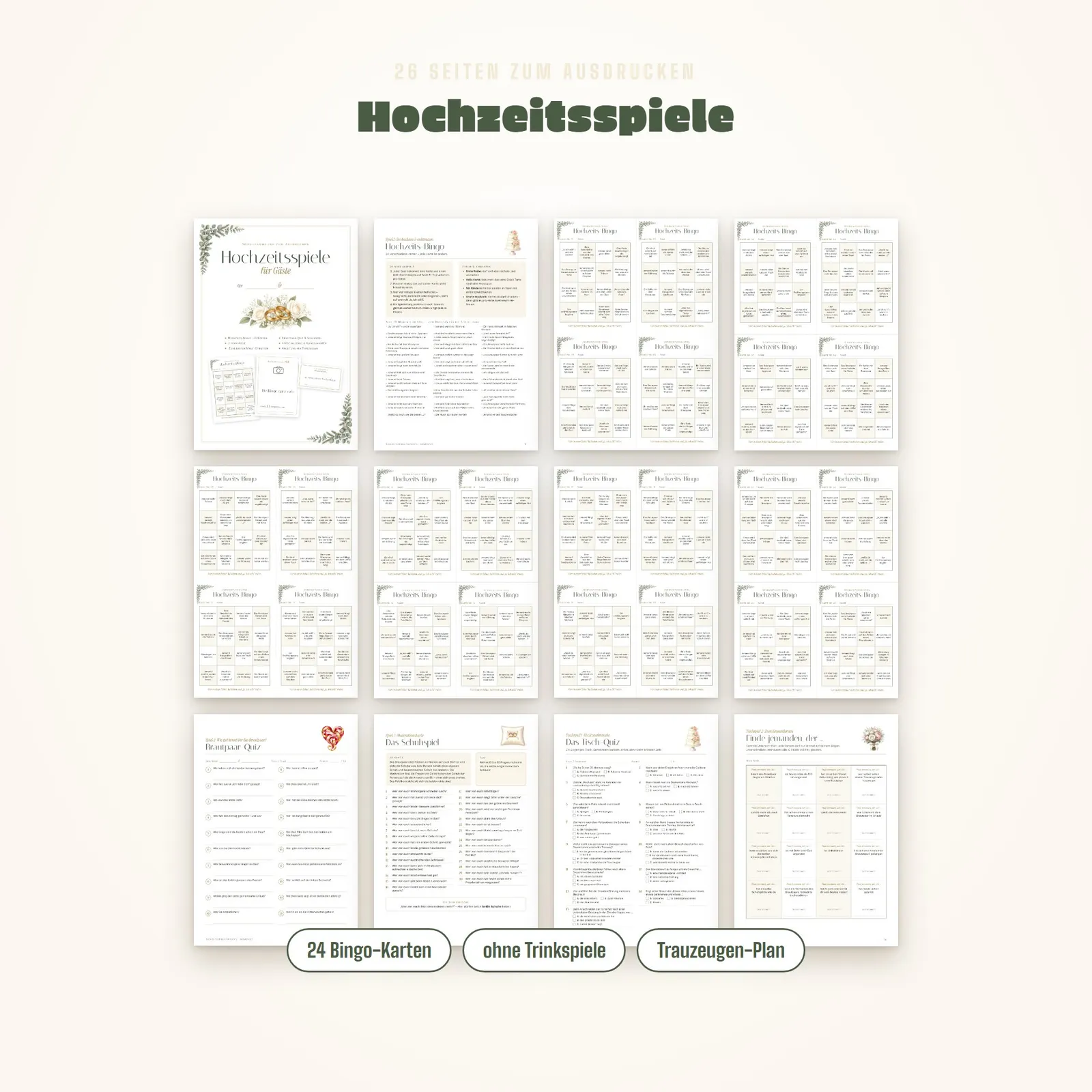Hochzeitsspiele für Gäste zum Ausdrucken – Bingo, Quiz & Schuhspiel – Einblick 1