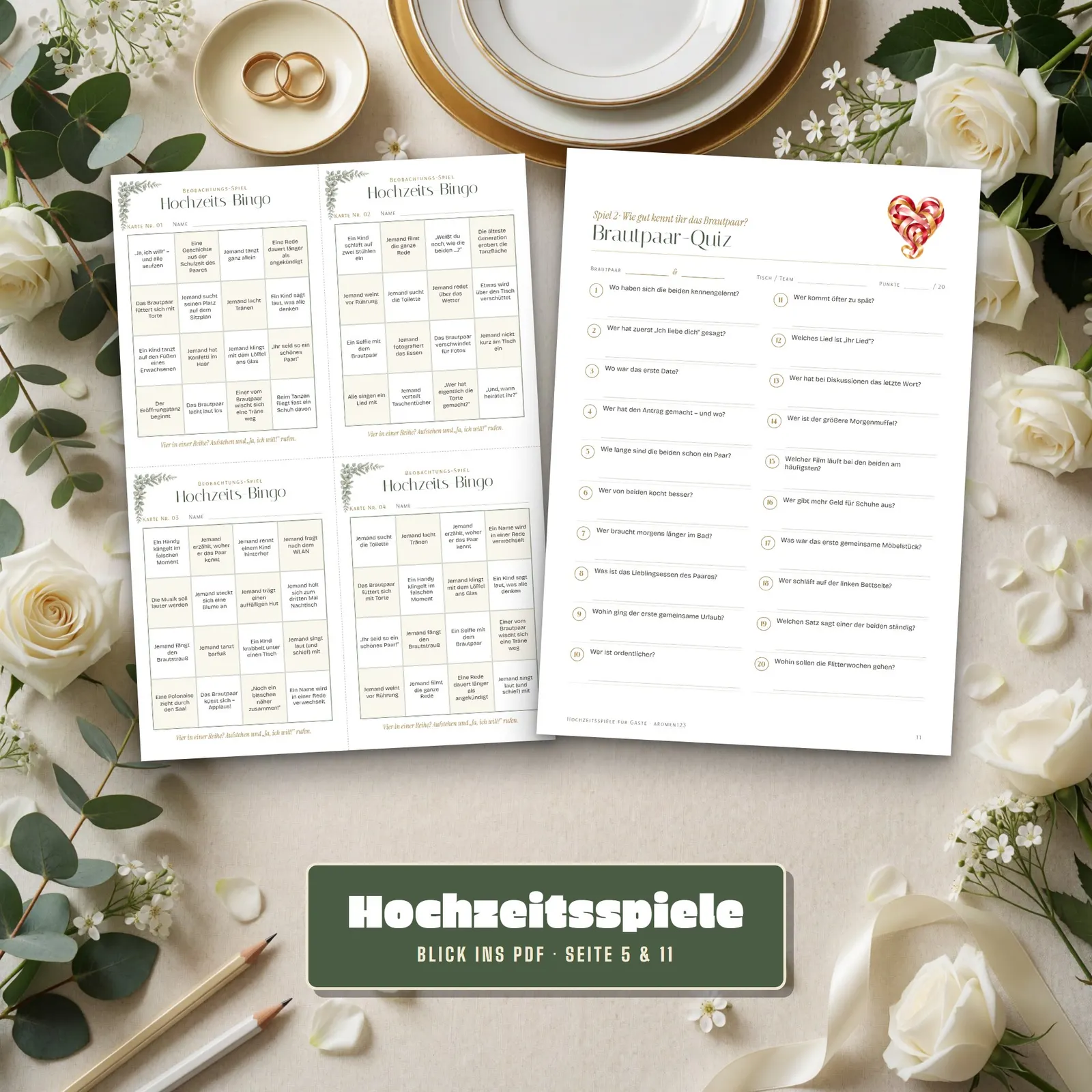 Hochzeitsspiele für Gäste zum Ausdrucken – Bingo, Quiz & Schuhspiel – Einblick 2