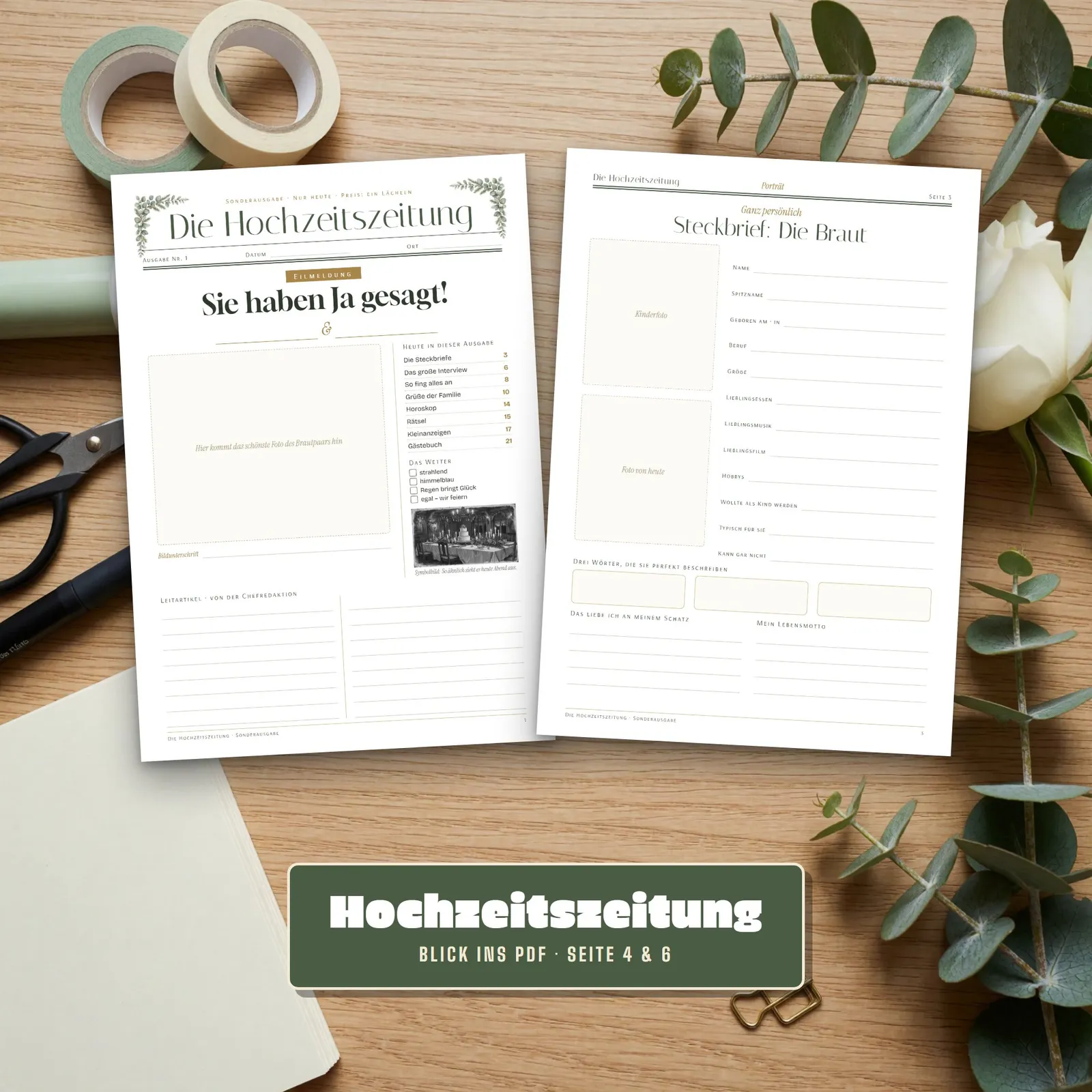 Hochzeitszeitung Vorlage – 22 Zeitungsseiten zum Ausfüllen Hochzeitszeitung Vorlage – 22 Zeitungsseiten zum Ausfüllen – Einblick 2