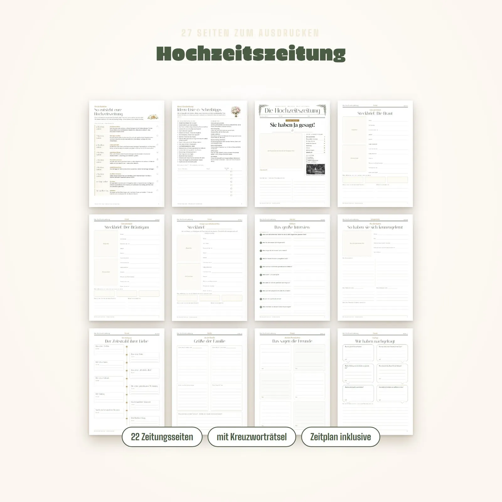 Hochzeitszeitung Vorlage – 22 Zeitungsseiten zum Ausfüllen Hochzeitszeitung Vorlage – 22 Zeitungsseiten zum Ausfüllen – Einblick 1