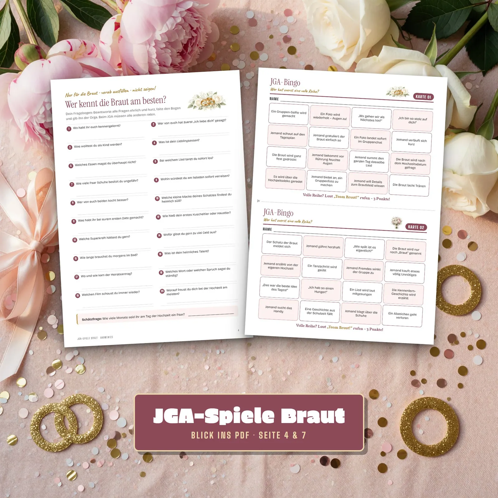 Junggesellinnenabschied-Spiele zum Ausdrucken – JGA-Set für die Braut Junggesellinnenabschied-Spiele zum Ausdrucken – JGA-Set für die Braut – Einblick 2