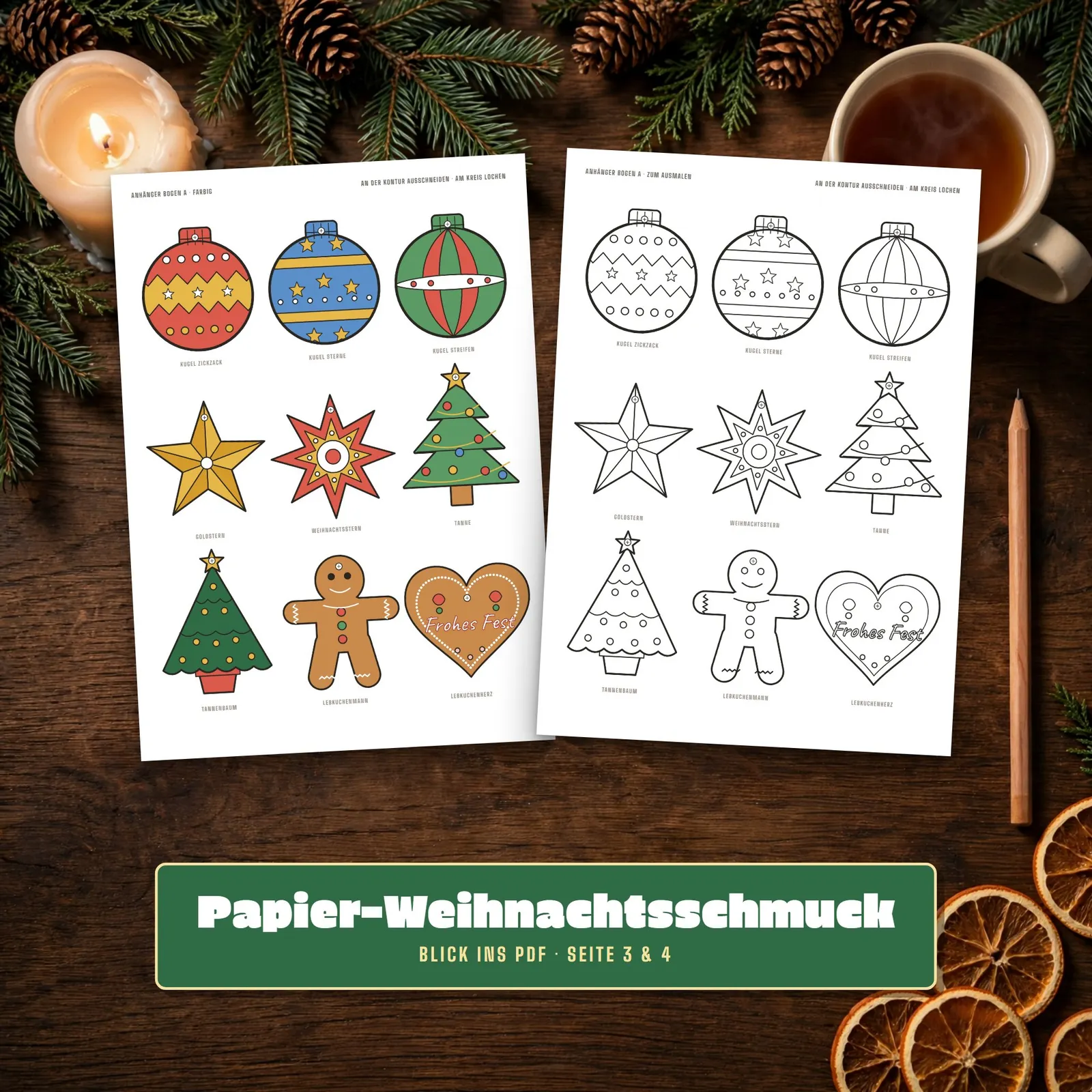 Weihnachtsschmuck aus Papier basteln – Vorlagen zum Ausmalen Weihnachtsschmuck aus Papier basteln – Vorlagen zum Ausmalen – Einblick 2