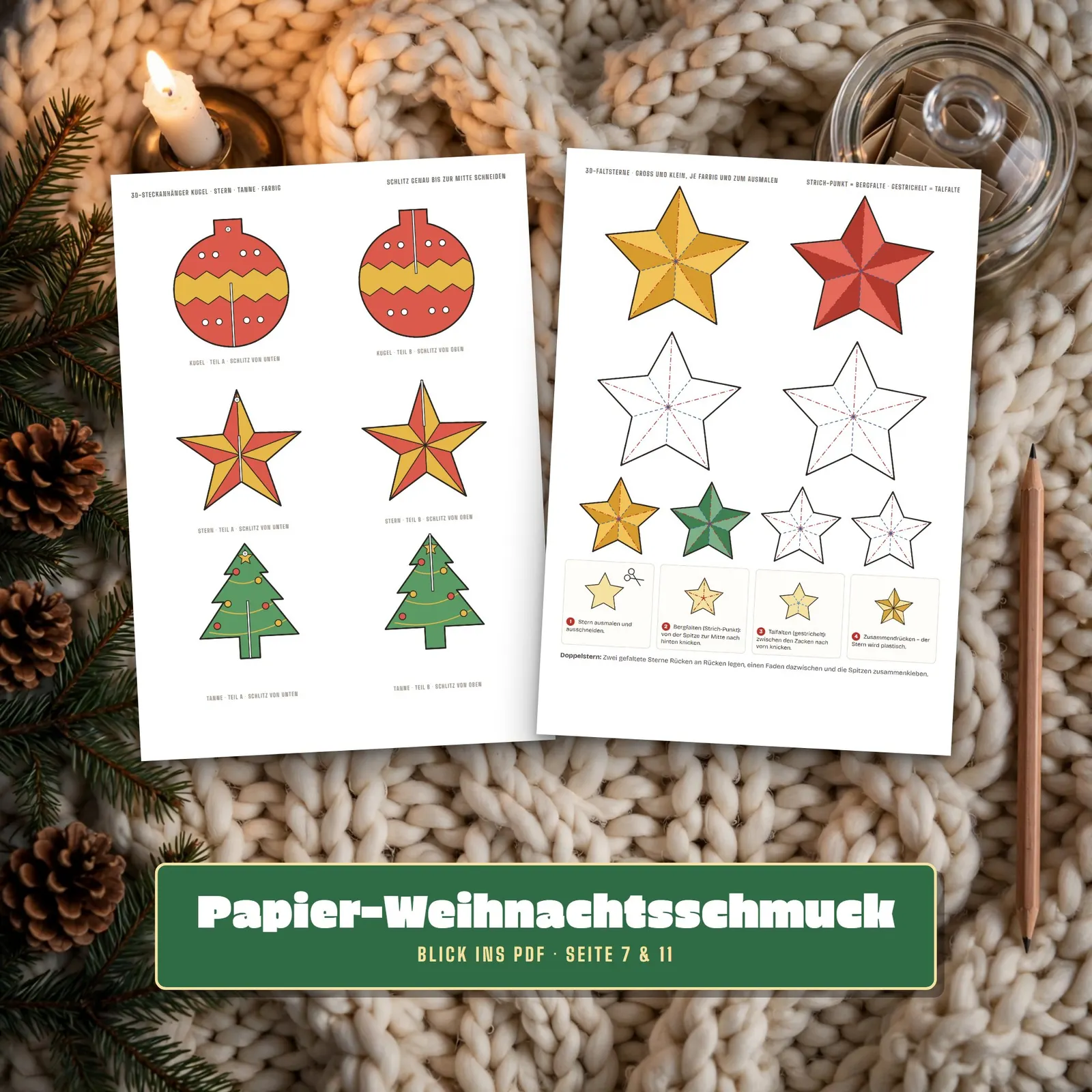 Weihnachtsschmuck aus Papier basteln – Vorlagen zum Ausmalen Weihnachtsschmuck aus Papier basteln – Vorlagen zum Ausmalen – Einblick 3