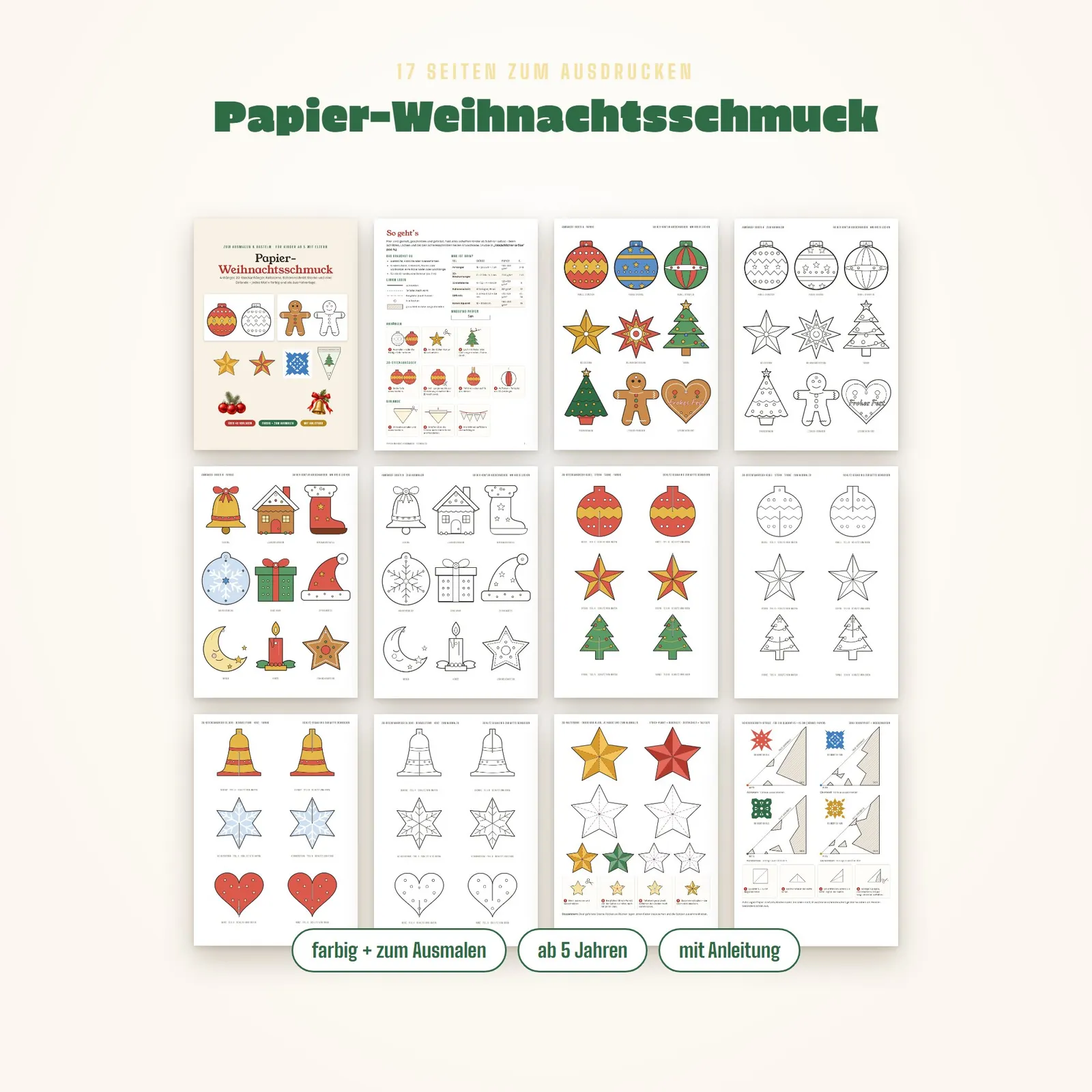 Weihnachtsschmuck aus Papier basteln – Vorlagen zum Ausmalen Weihnachtsschmuck aus Papier basteln – Vorlagen zum Ausmalen – Einblick 1
