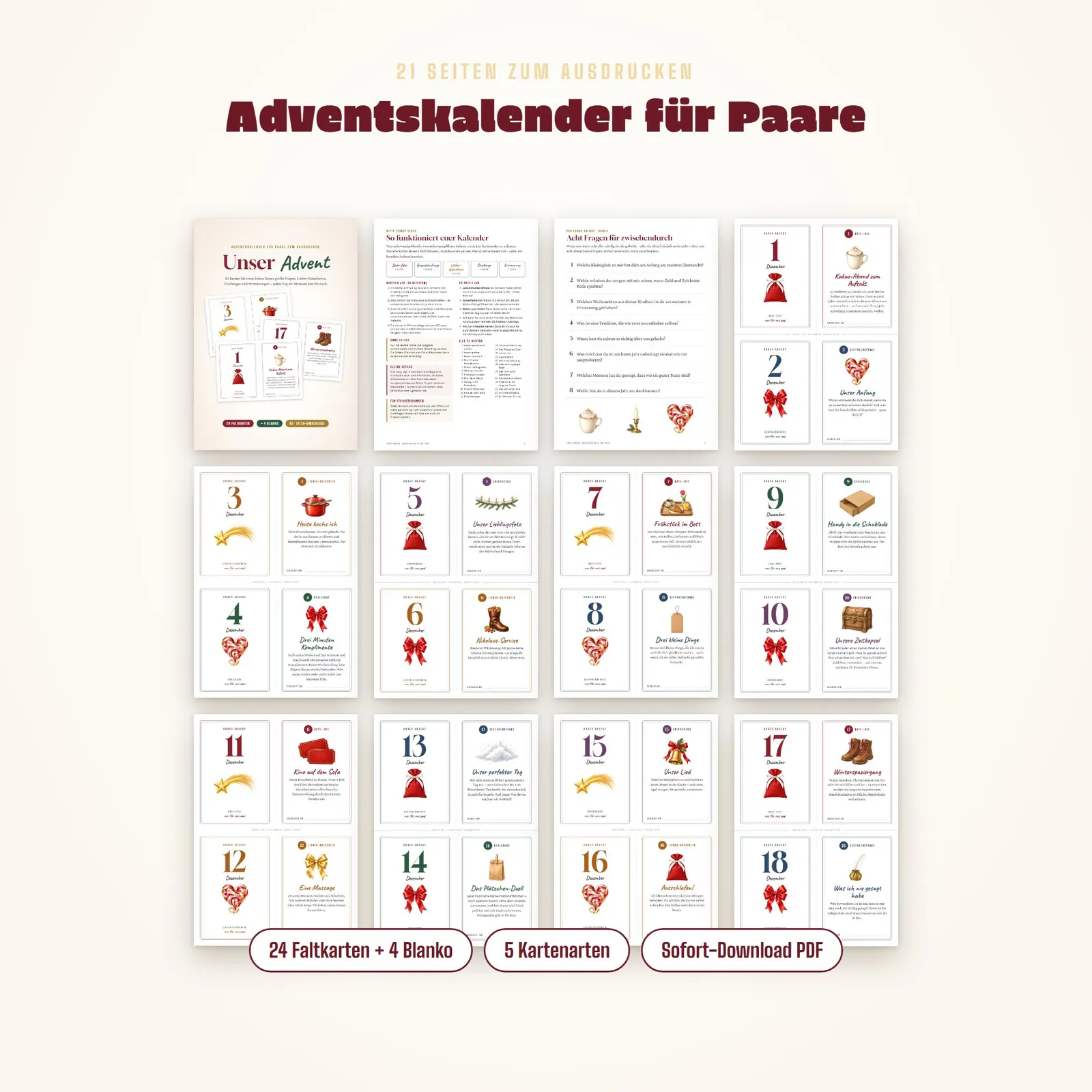 Adventskalender für Paare zum Ausdrucken – Unser Advent – Einblick 1