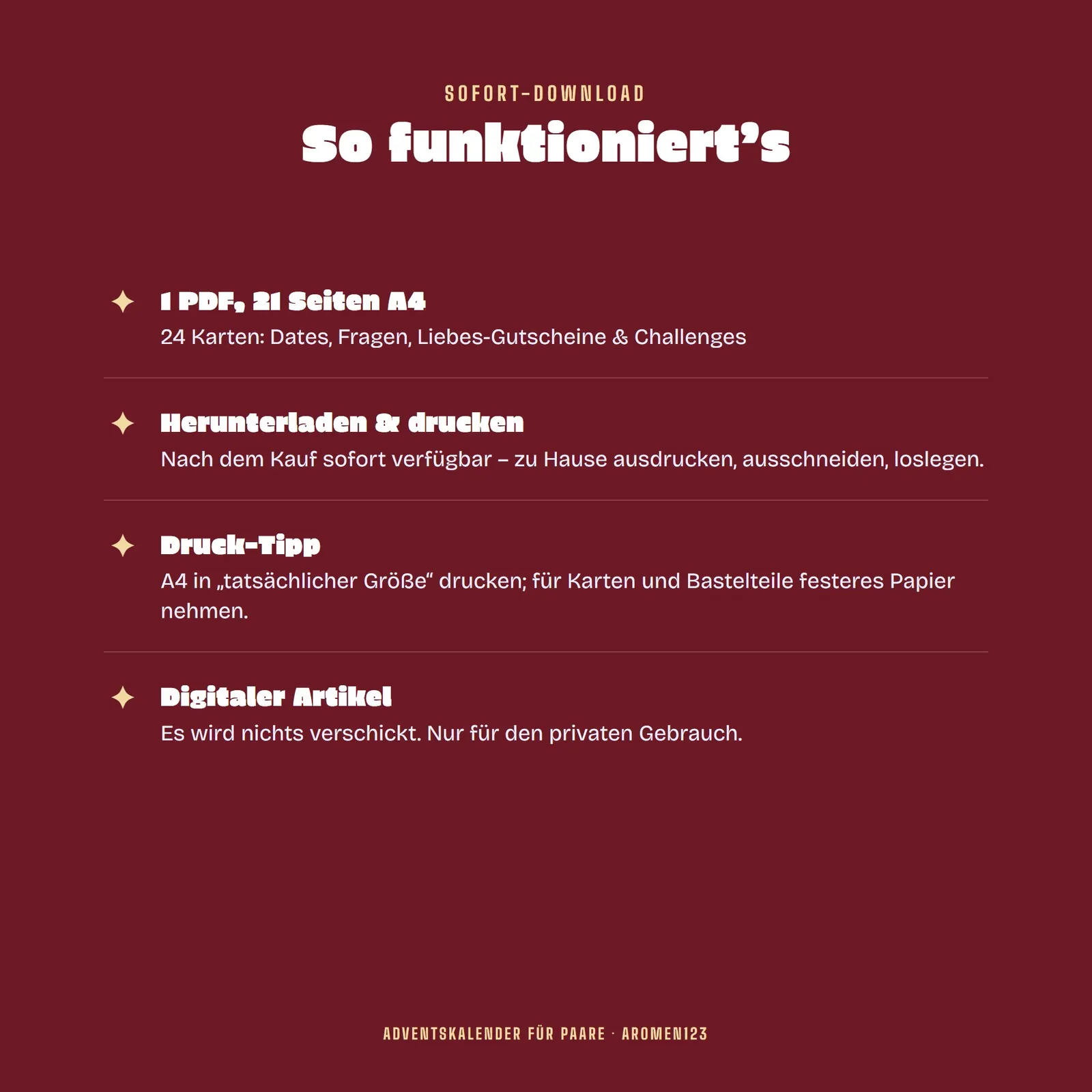 Adventskalender für Paare zum Ausdrucken – Unser Advent – Einblick 4