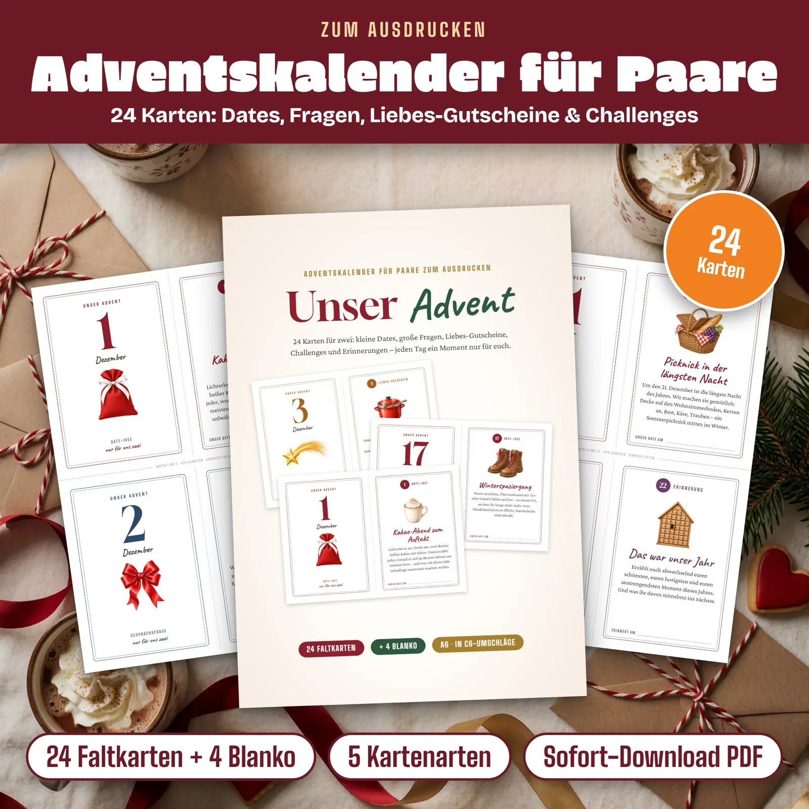 Adventskalender für Paare zum Ausdrucken – Unser Advent – Titelbild