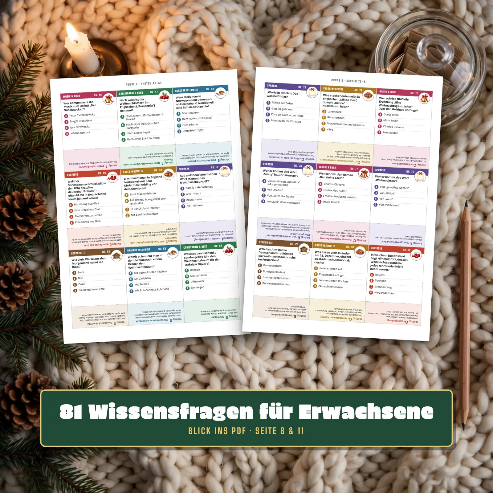Weihnachtsquiz für Erwachsene – 81 Quizkarten mit Erklärungen Weihnachtsquiz für Erwachsene – 81 Quizkarten mit Erklärungen – Einblick 3