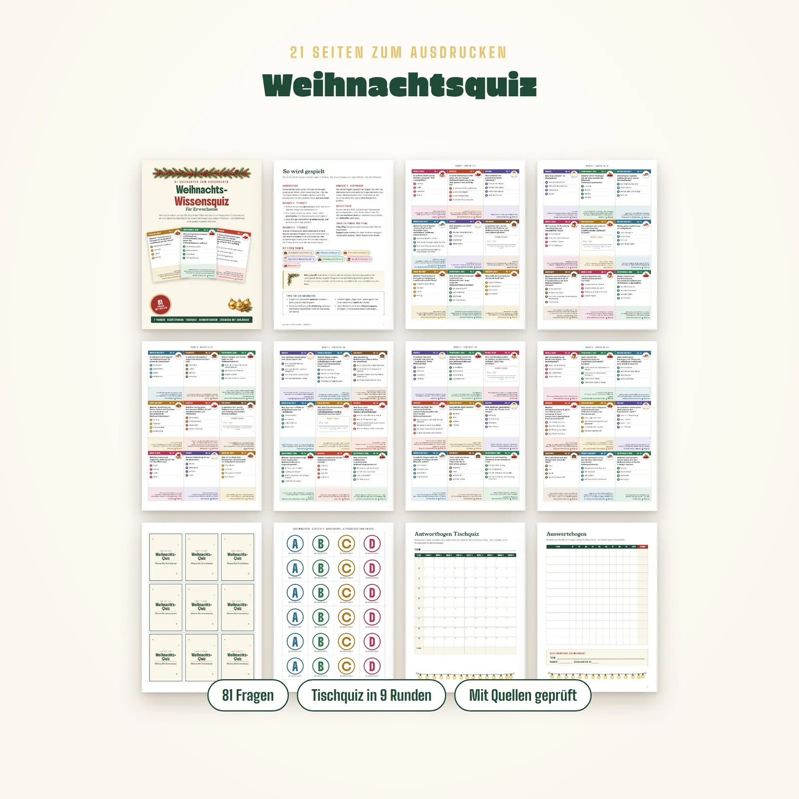 Weihnachtsquiz für Erwachsene – 81 Quizkarten mit Erklärungen Weihnachtsquiz für Erwachsene – 81 Quizkarten mit Erklärungen – Einblick 1