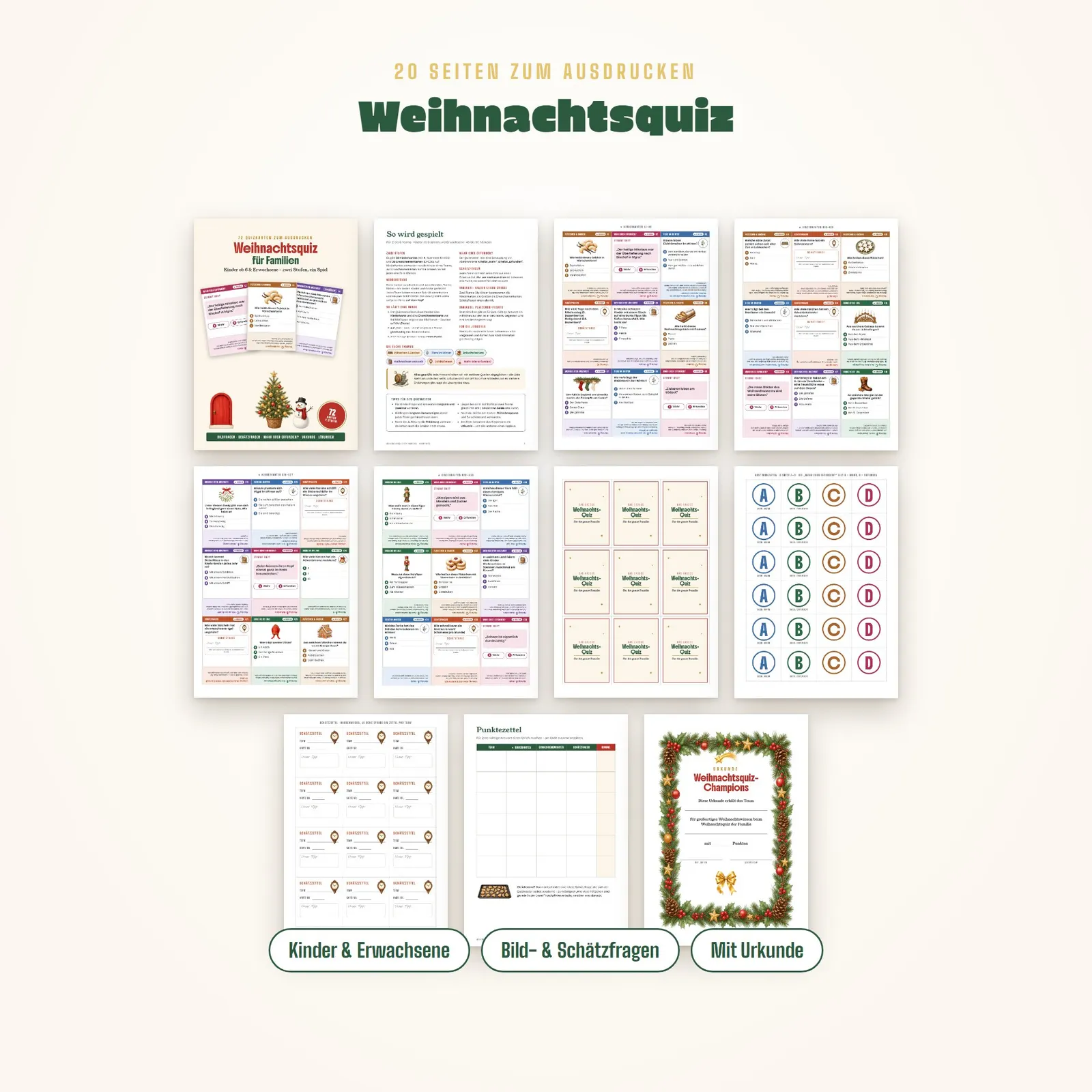 Weihnachtsquiz für Familien – 72 Quizkarten für Kinder und Erwachsene Weihnachtsquiz für Familien – 72 Quizkarten für Kinder und Erwachsene – Einblick 1