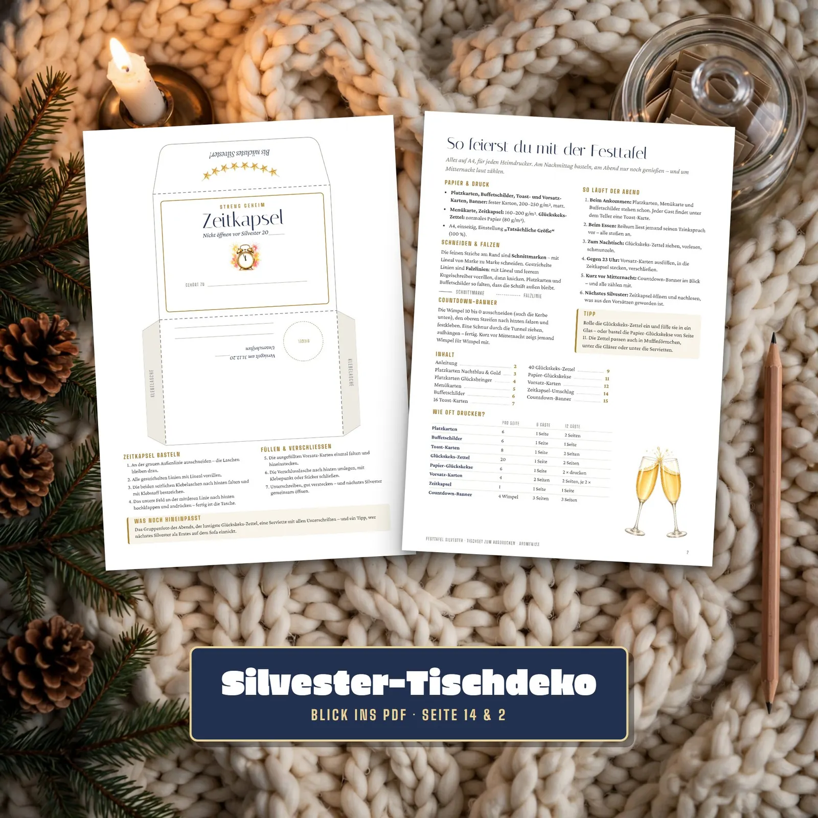 Silvester-Tischdeko zum Ausdrucken – Festtafel mit Countdown-Banner – Einblick 3