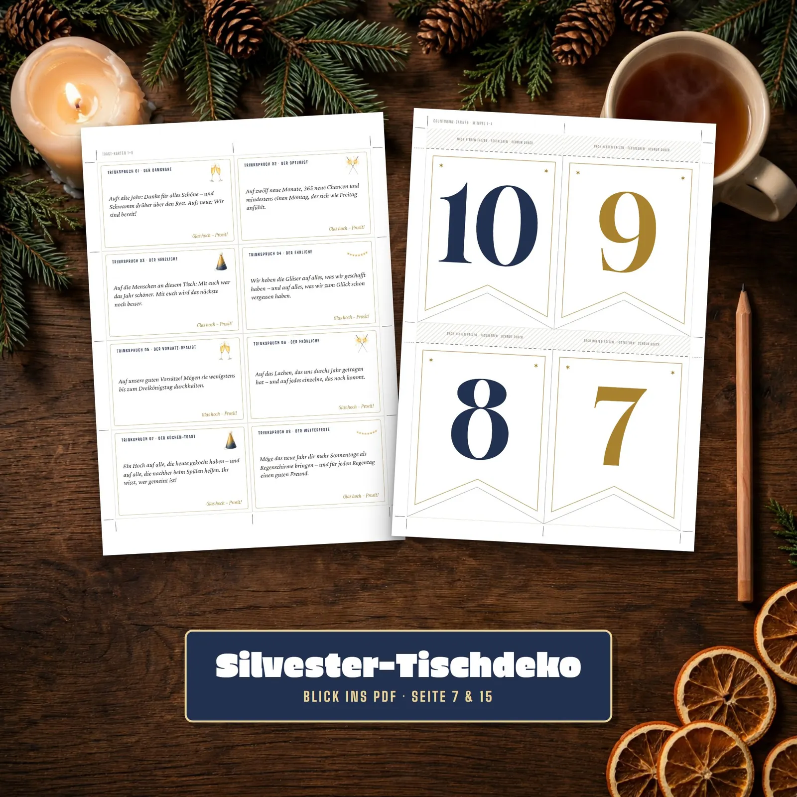 Silvester-Tischdeko zum Ausdrucken – Festtafel mit Countdown-Banner – Einblick 2