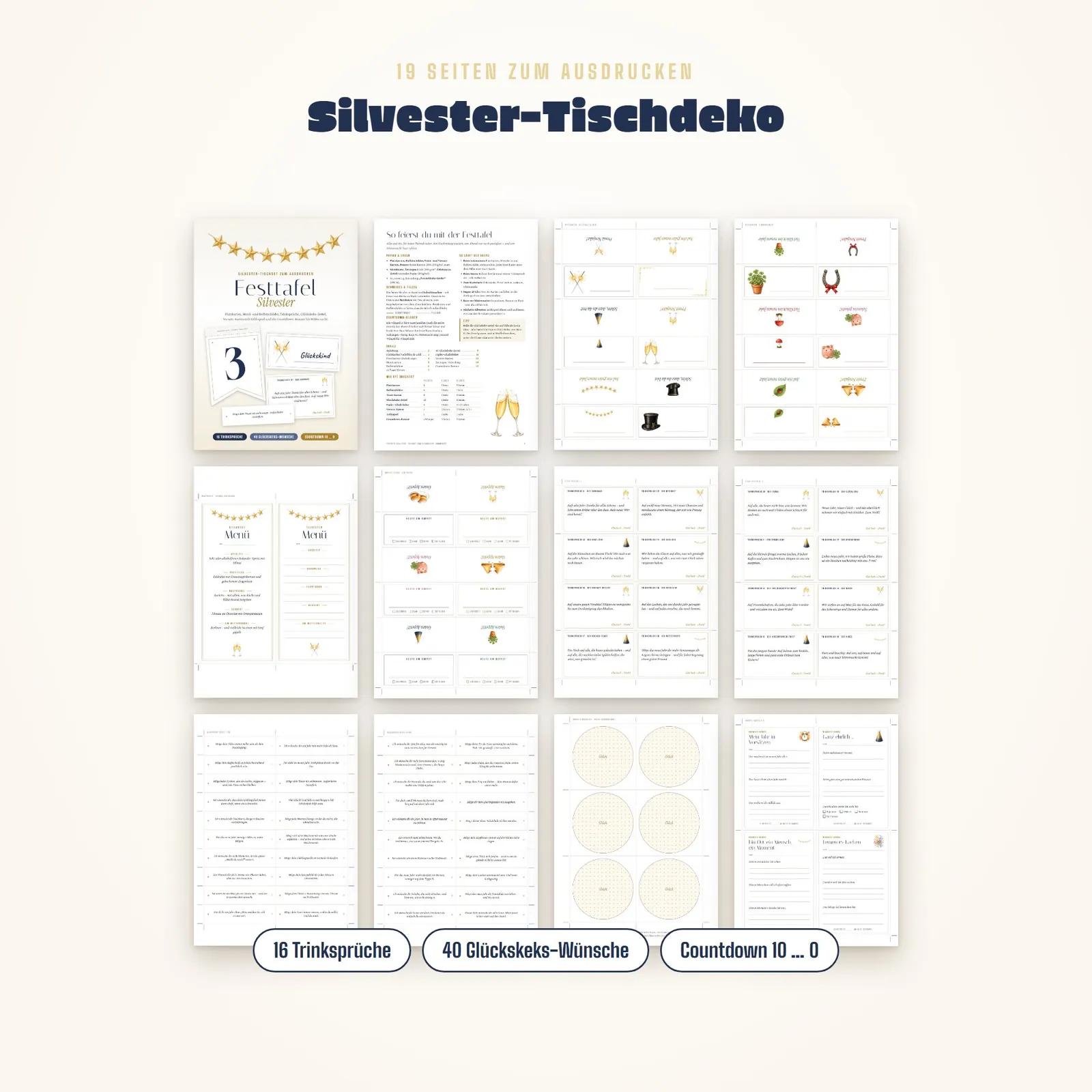 Silvester-Tischdeko zum Ausdrucken – Festtafel mit Countdown-Banner – Einblick 1