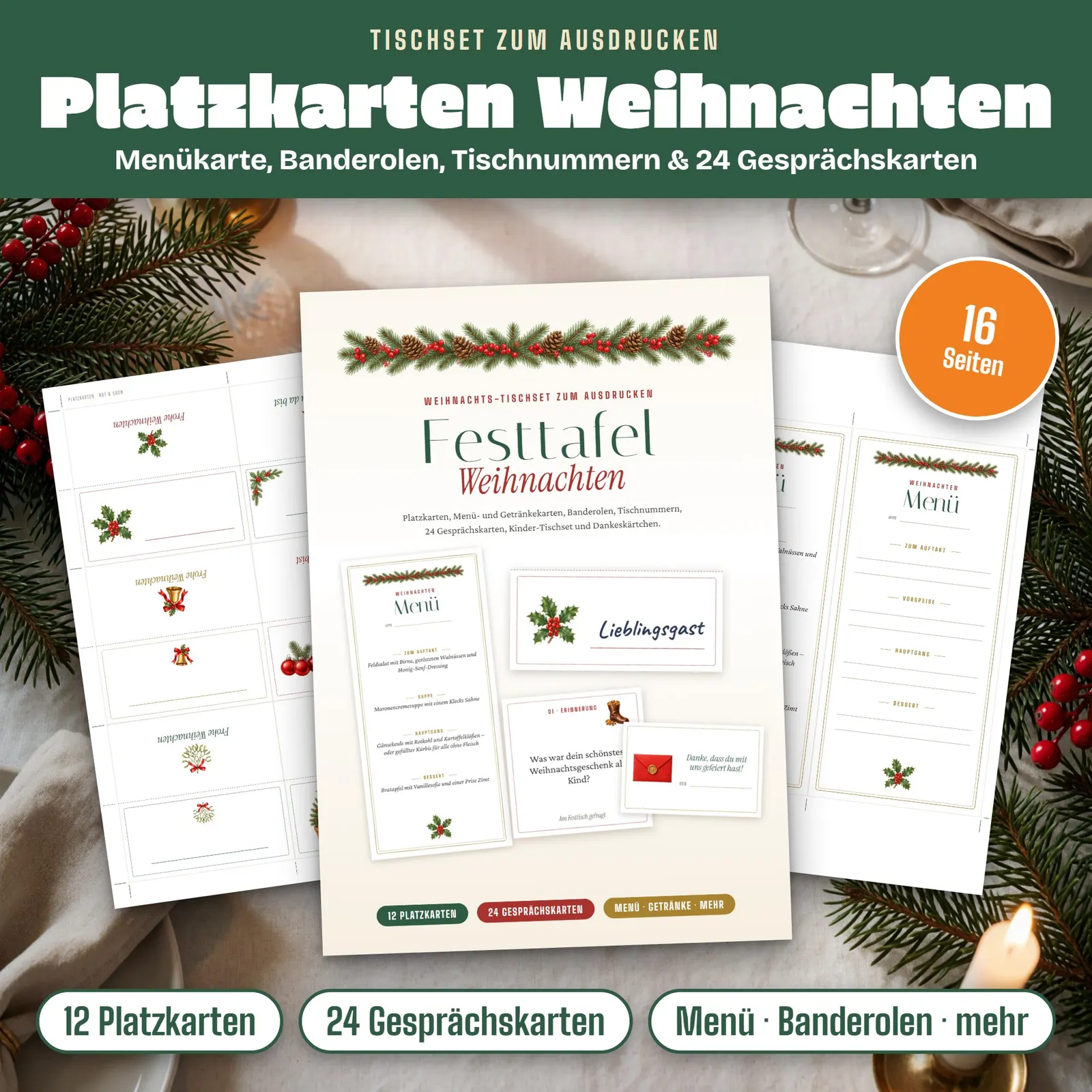 Weihnachtliche Tischdeko zum Ausdrucken – Festtafel Weihnachten Weihnachtliche Tischdeko zum Ausdrucken – Festtafel Weihnachten – Titelbild