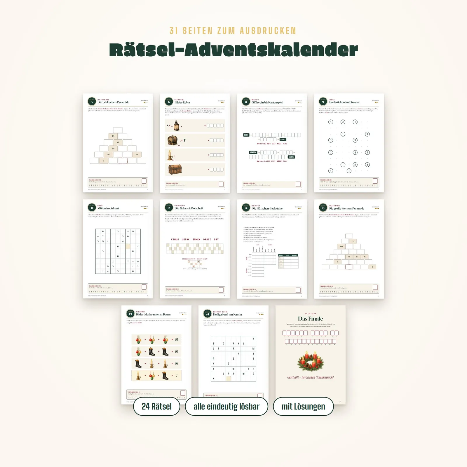 Rätsel-Adventskalender für Erwachsene – 24 Knobeleien – Einblick 1