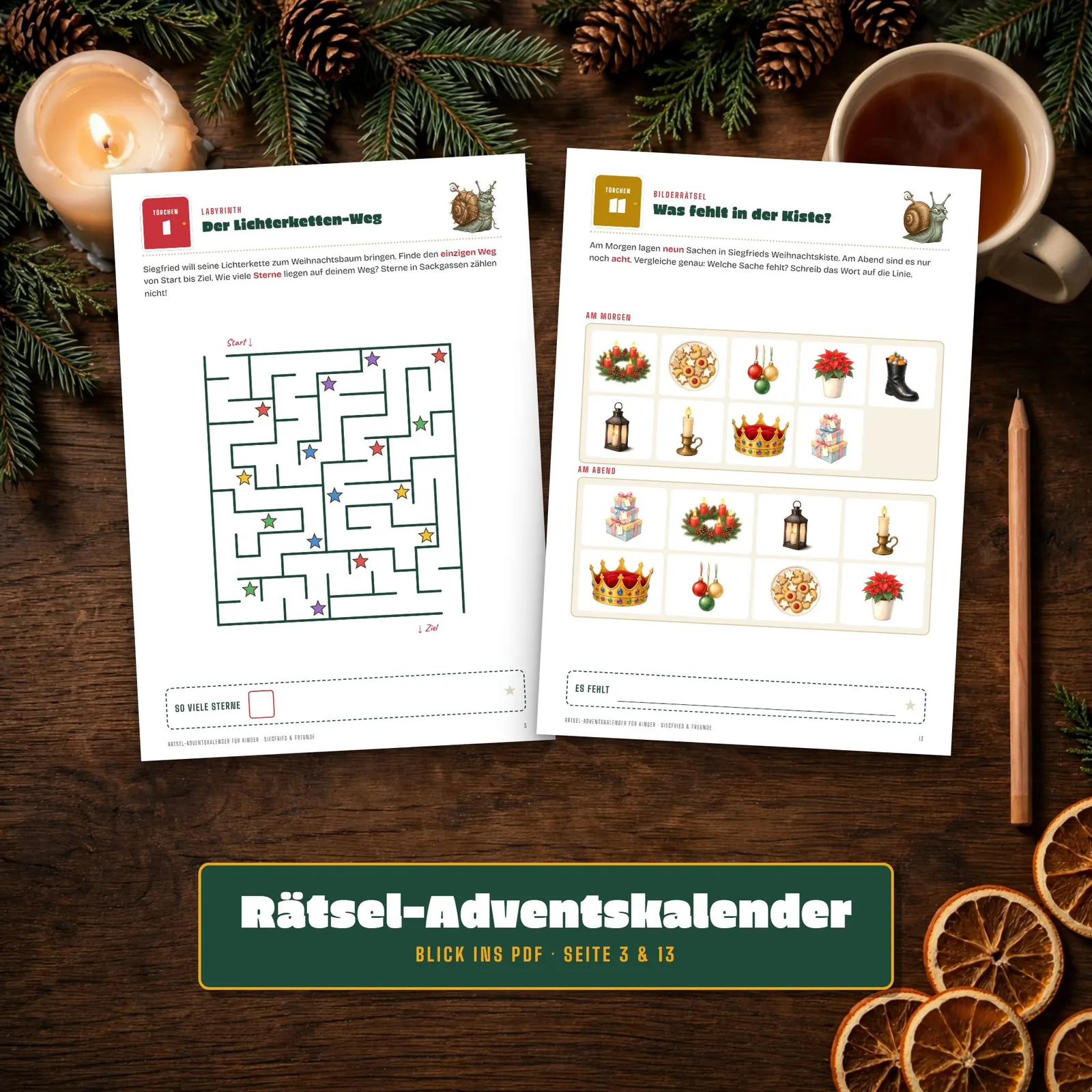 Rätsel-Adventskalender für Kinder – 24 Weihnachtsrätsel mit Siegfried Rätsel-Adventskalender für Kinder – 24 Weihnachtsrätsel mit Siegfried – Einblick 2