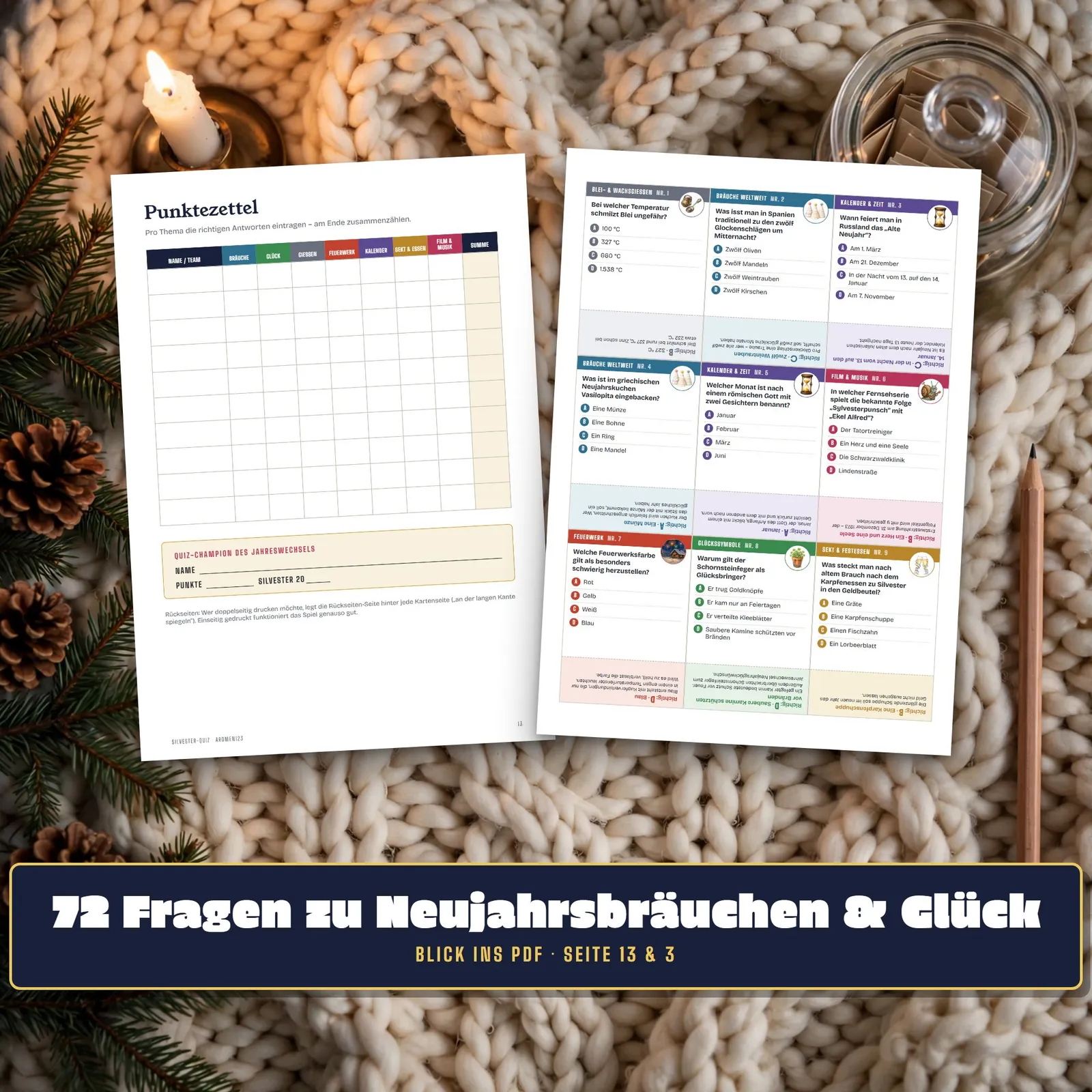 Silvester-Quiz zum Ausdrucken – 72 Quizkarten zu Neujahrsbräuchen – Einblick 3