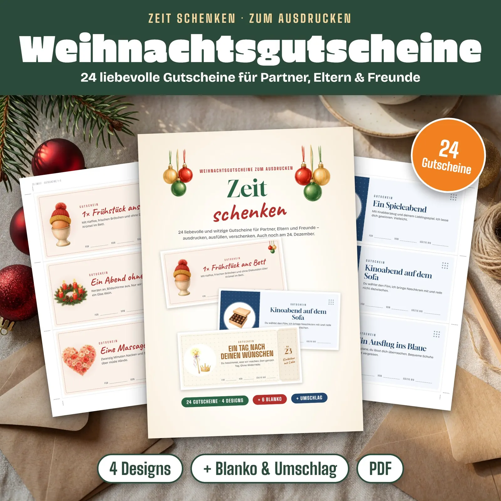 Weihnachtsgutscheine zum Ausdrucken – Zeit schenken – Titelbild