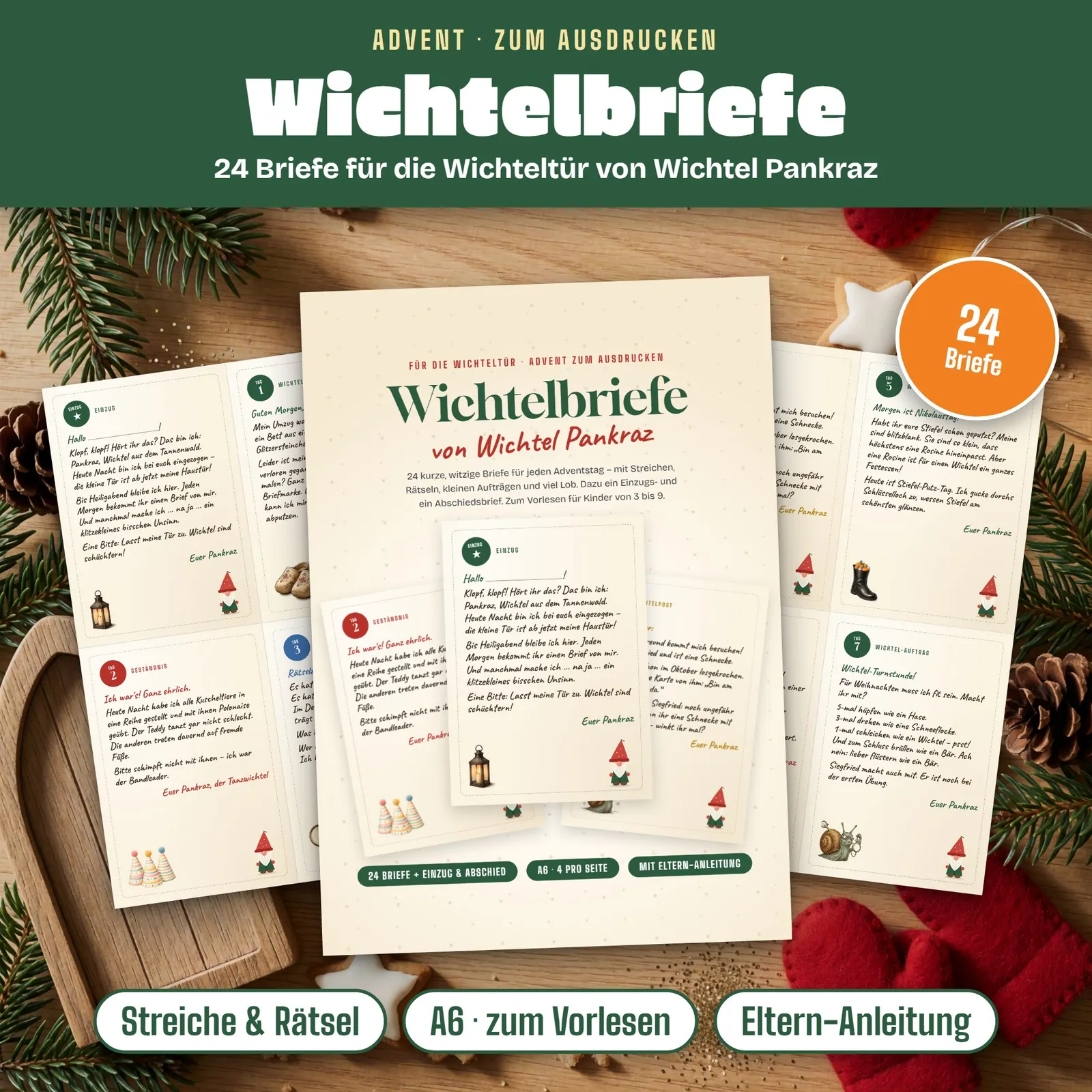 Wichtelbriefe zum Ausdrucken – 24 Briefe von Wichtel Pankraz – Titelbild