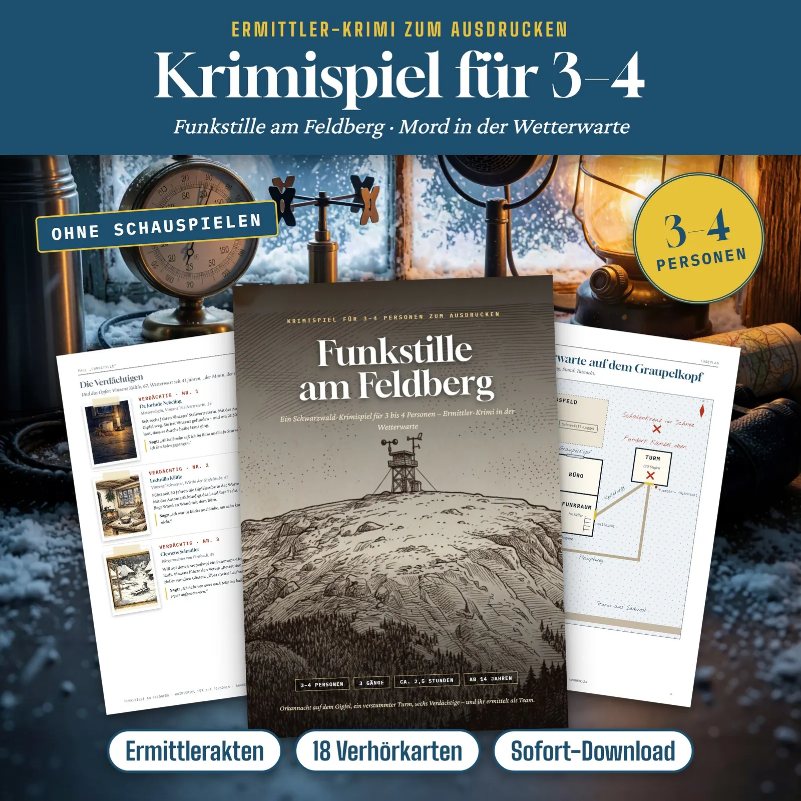 Krimispiel für 3 Personen – Funkstille am Feldberg – Titelbild