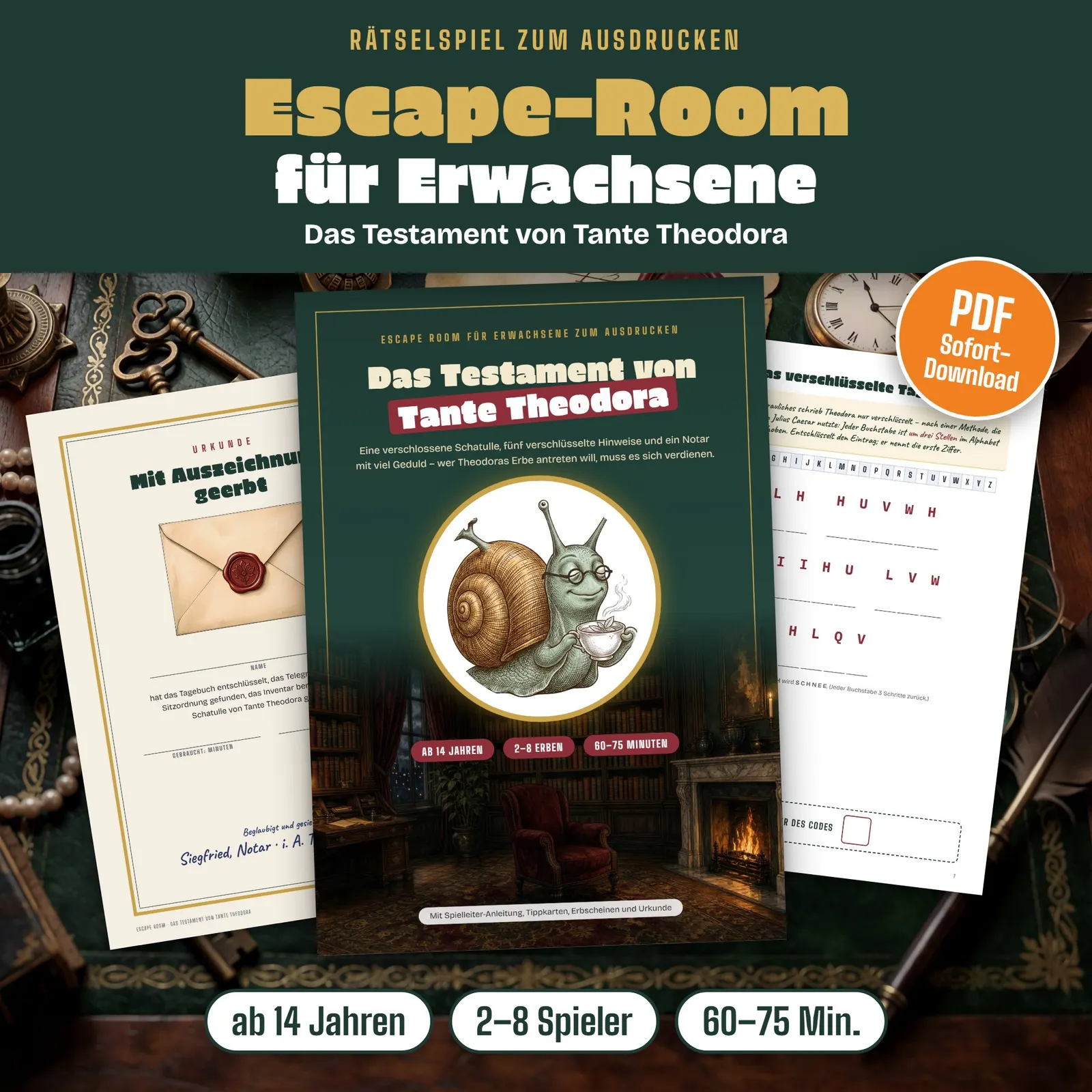 Escape Room für Erwachsene – Das Testament von Tante Theodora – Titelbild