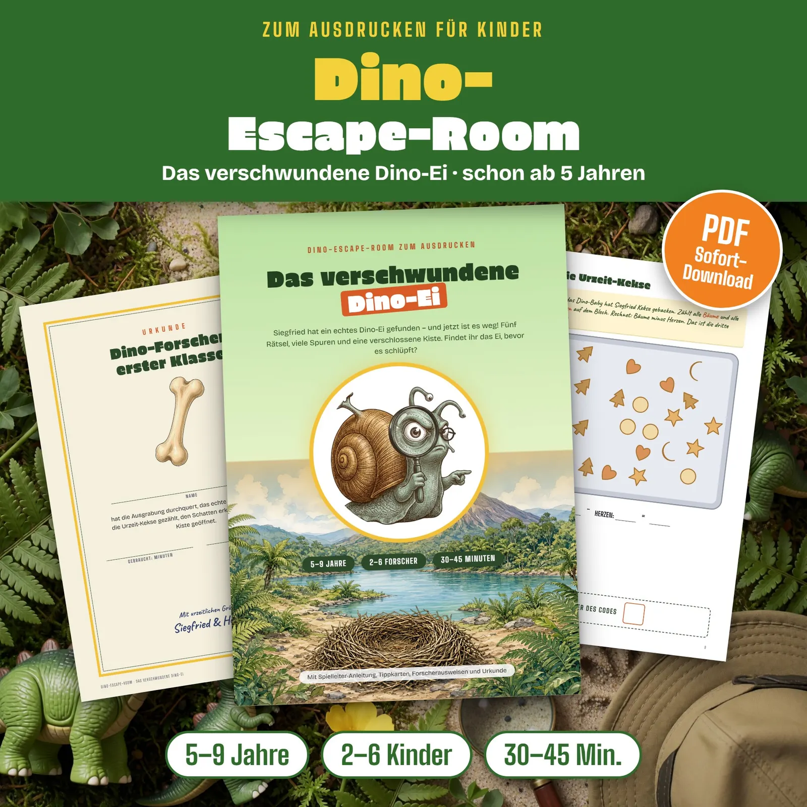 Dino-Escape-Room zum Ausdrucken – Das verschwundene Dino-Ei – Titelbild