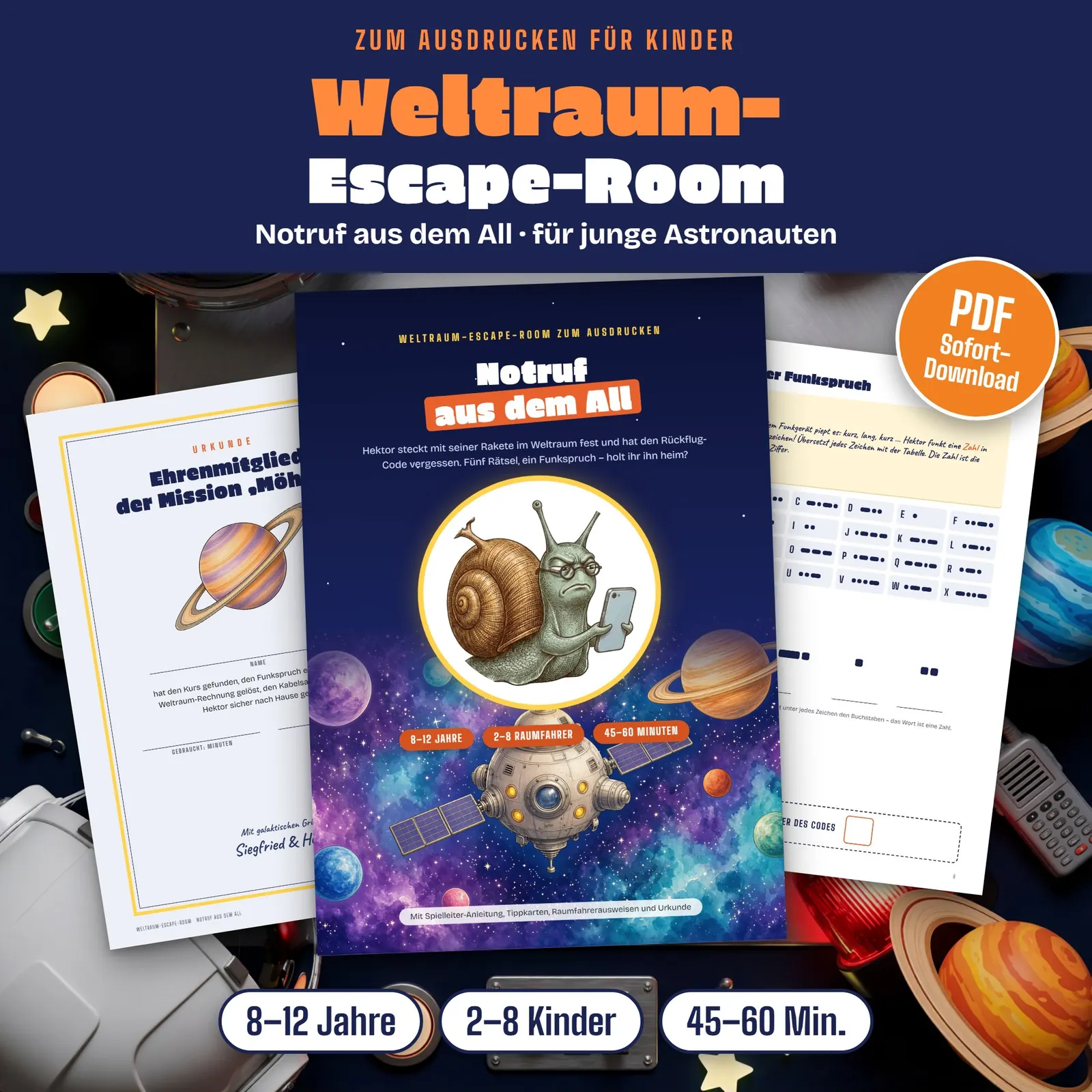 Weltraum-Escape-Room zum Ausdrucken – Notruf aus dem All – Titelbild
