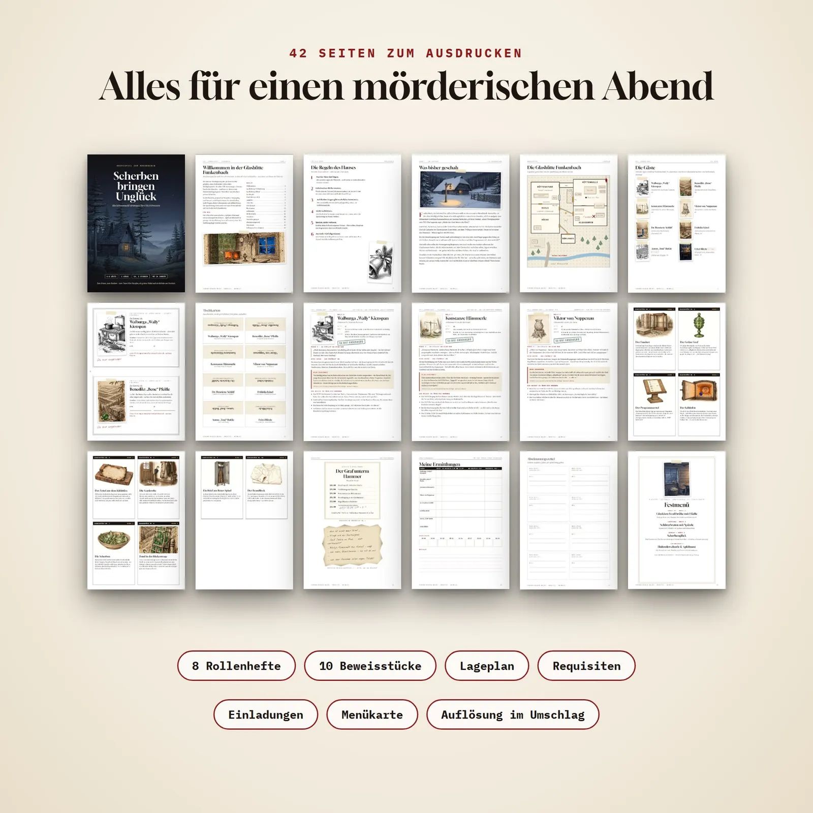 Krimispiel für 6–8 Personen – Scherben bringen Unglück – Einblick 1