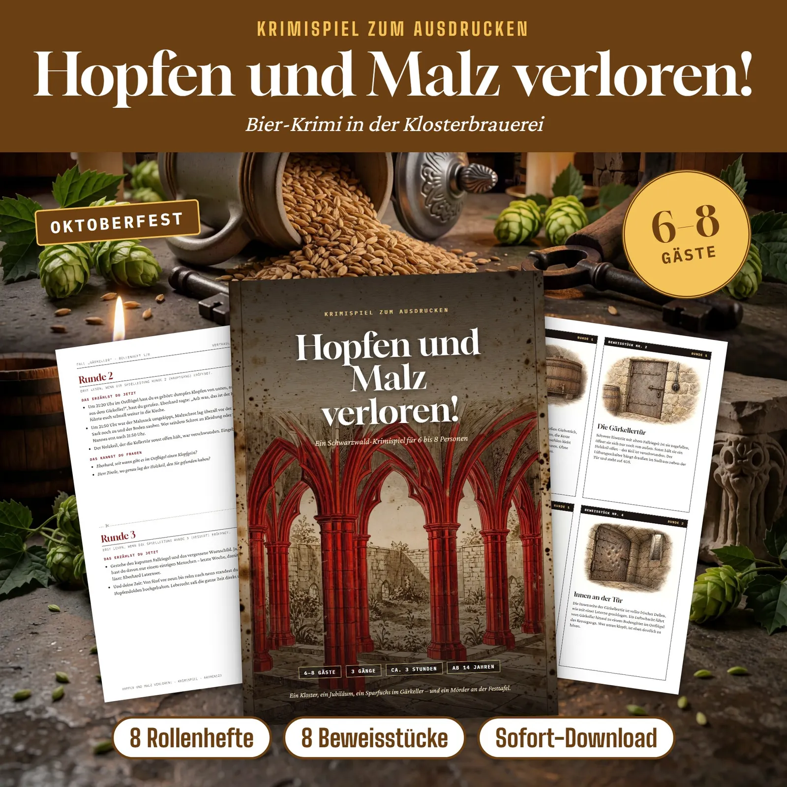 Krimi-Party zum Ausdrucken – Hopfen und Malz verloren! – Titelbild